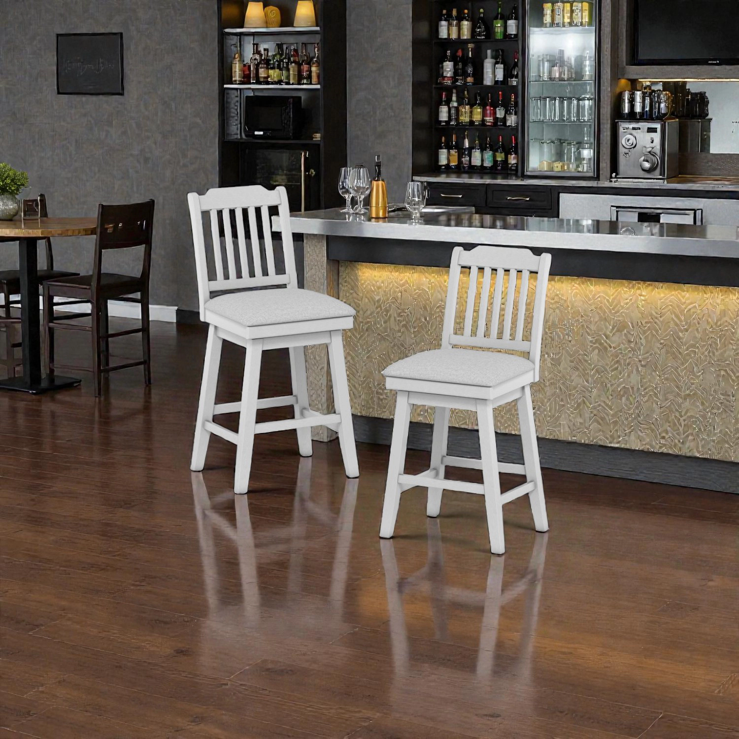 Hivvago Stylish 25-Inch Counter Height Stools with Cushioned 360° Rotating Seat - Set of 2