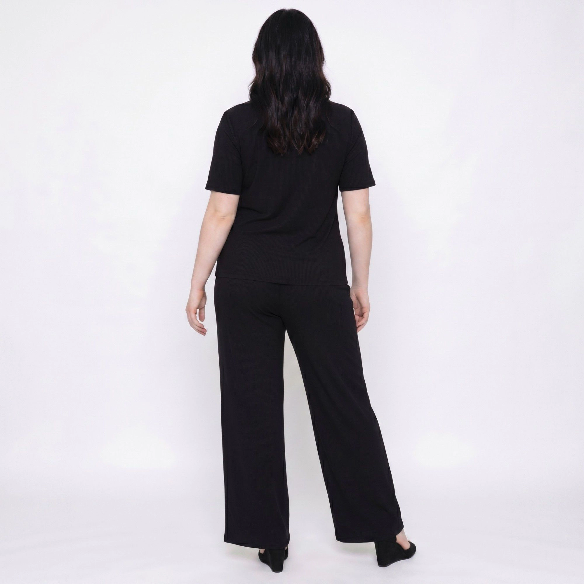 Anna-Kaci Women's Plus 2-Piece Short Sleeve Button Front Pajama Top and Wide Leg Pants Sleepwear Lounge Set
