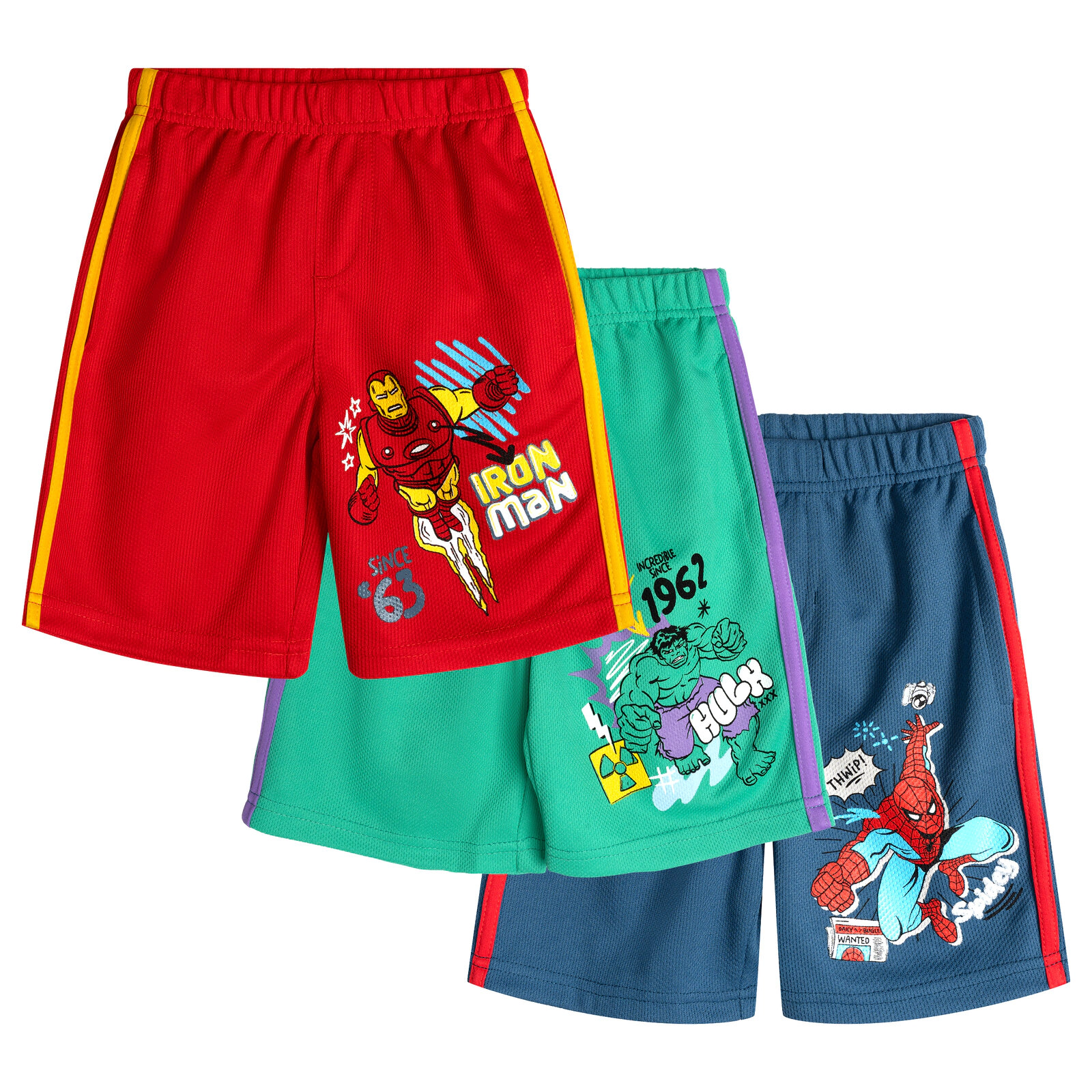 Marvel Avengers Boys' 3-Pack Athletic Mesh Shorts