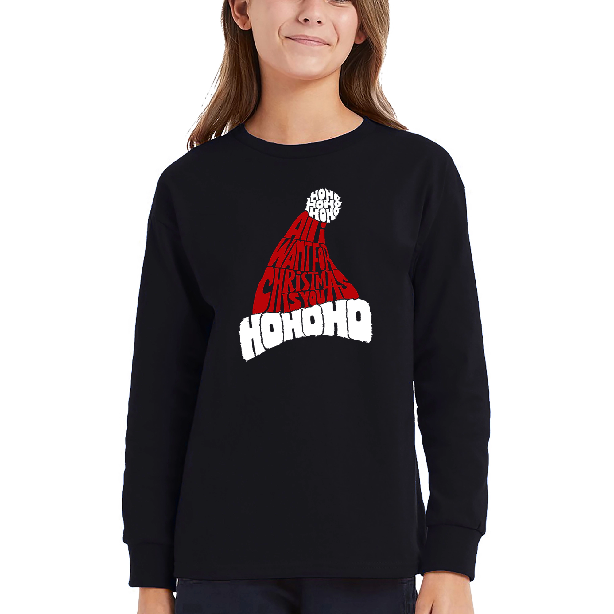 LA Pop Art Girls Long Sleeve Word T-Shirt - All I Want For Christmas Is You