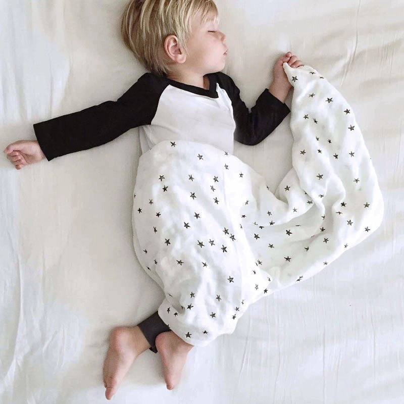 Wee Gallery Organic Baby Set - Bear Snuggle Blanket, Baby Animals Sensory Block, Stars Muslin Swaddle and Cuddle Bunny