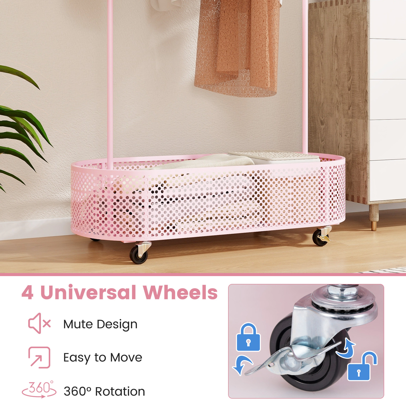 Hivvago Kid Clothes Rack with 3 Adjustable Heights and Wheels