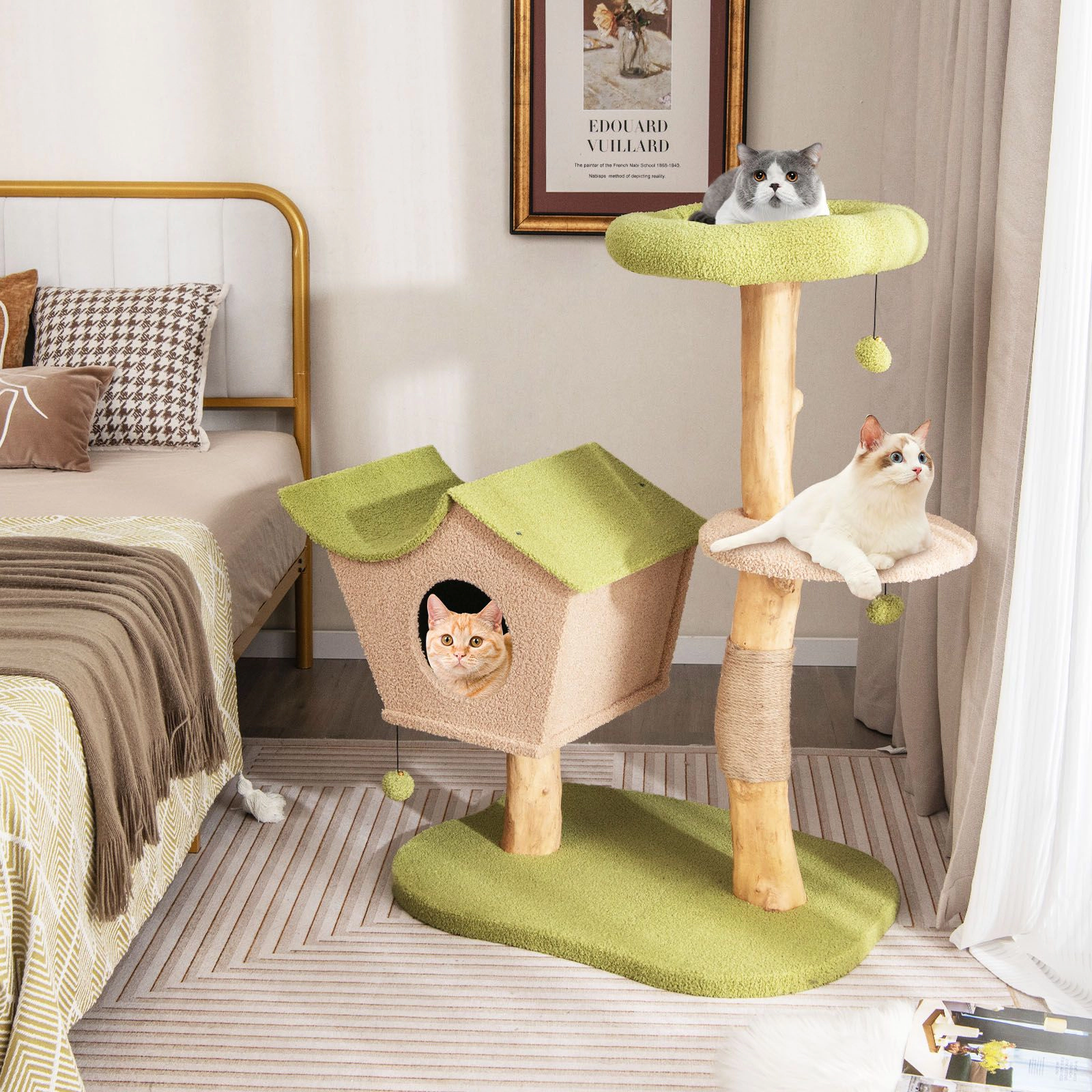 SlickBlue 43" Cat Climbing Tower with Wood Posts, Condo & Padded Perch