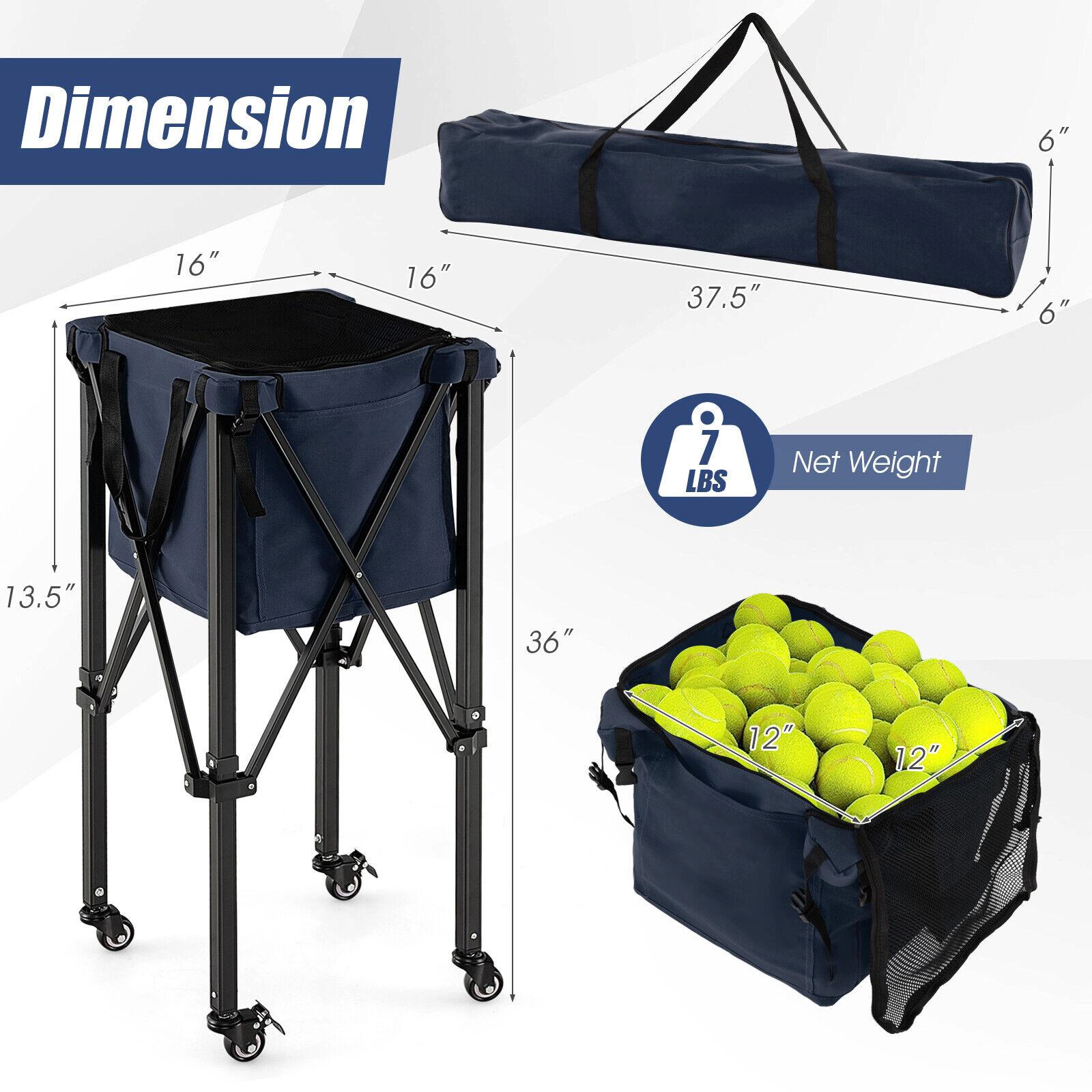 SUGIFT Lightweight Foldable Tennis Ball Teaching Cart with Wheels 66-lb Capacity Blue