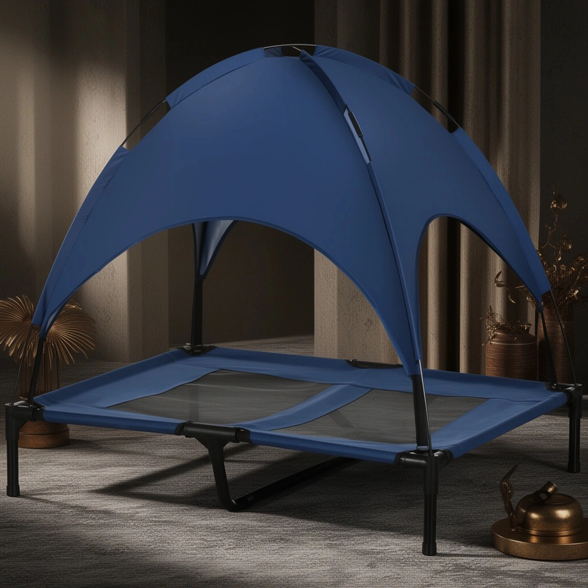 212 Main PawHut Elevated Portable Dog Cot Pet Bed with UV Protection Canopy Shade