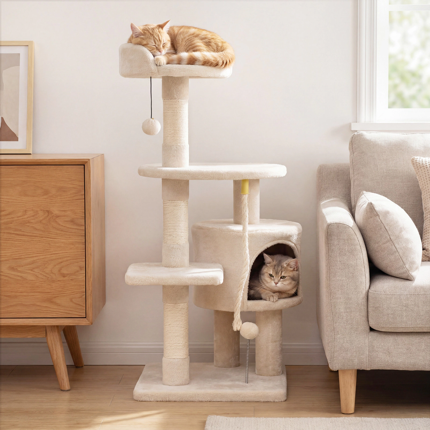 LJG 36 Inch Tall Kitten Tower with Condo and Plush Perch