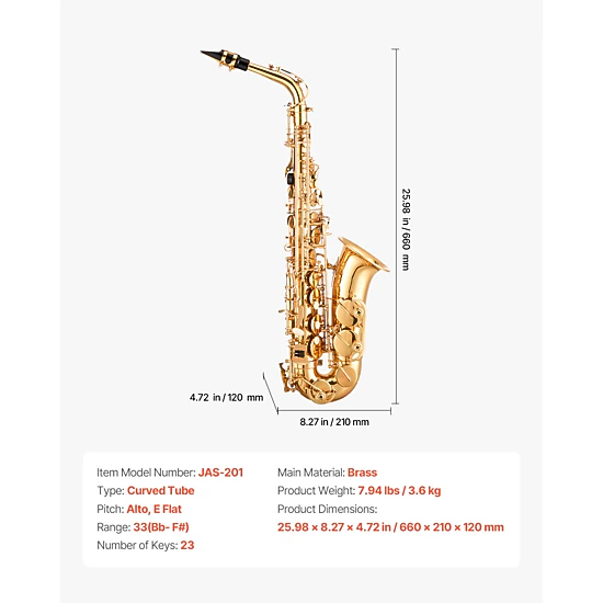 HONGGE Beginner Saxophone Kit with Carrying Case, Mouthpiece, Straps, Cleaning Cloth, Gloves, Neck Strap, 23 Keys