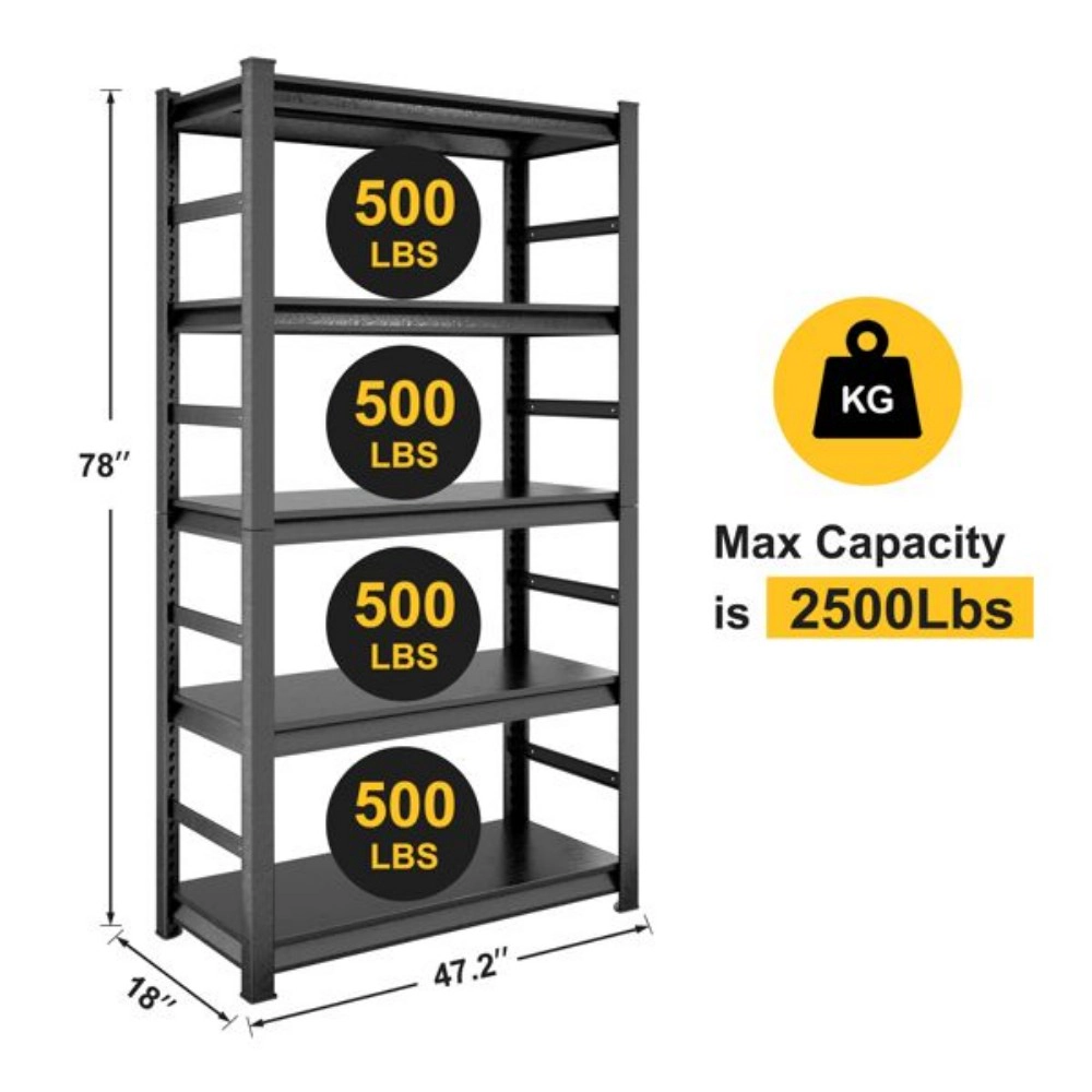 Flynama 5 Tier Heavy Duty Metal Shelving H78 x D18 in Adjustable Storage and Shelving Unit for Kitchen and Garage
