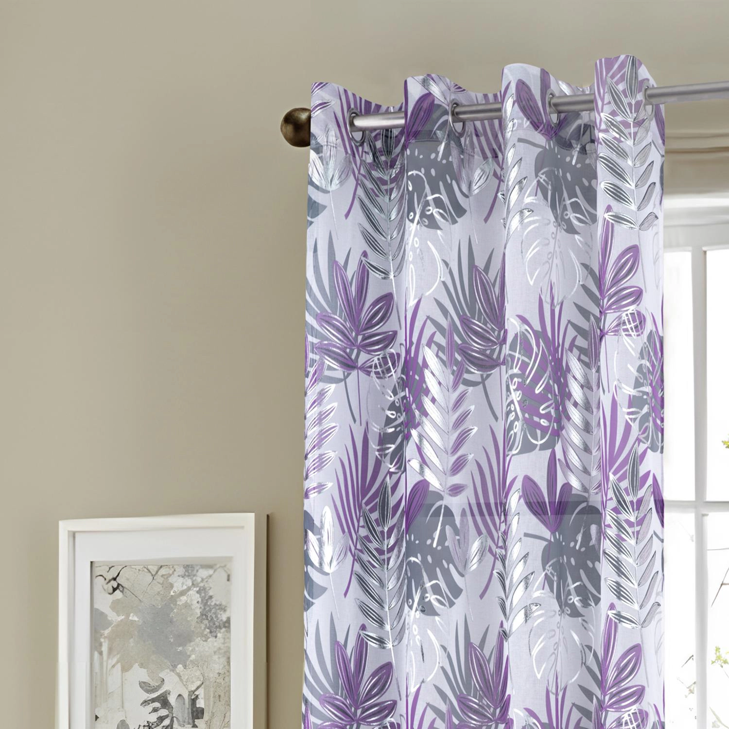 RT Designer Collection Fern Foil Printed Doily Luxurious Decorative Grommet Curtain Panel 54" x 90" Lilac