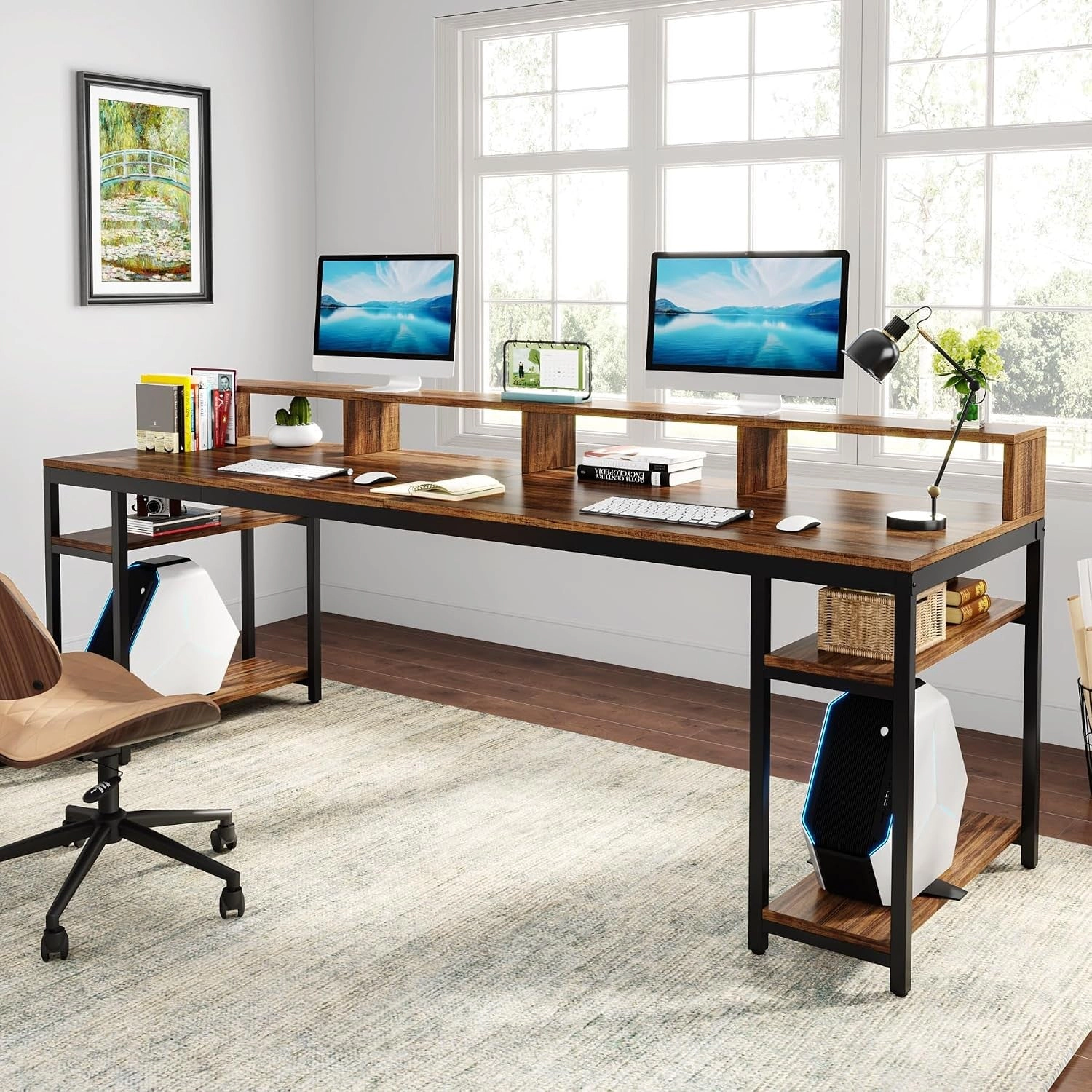 Tribesigns Industrial Wood Desk with Monitor Stand
