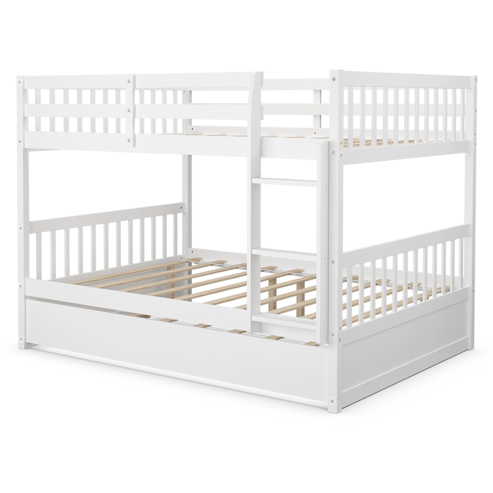 SUGIFT White Trundle Ladder and Full-Length Guard Panel Full Over Full Kids Bunk Bed