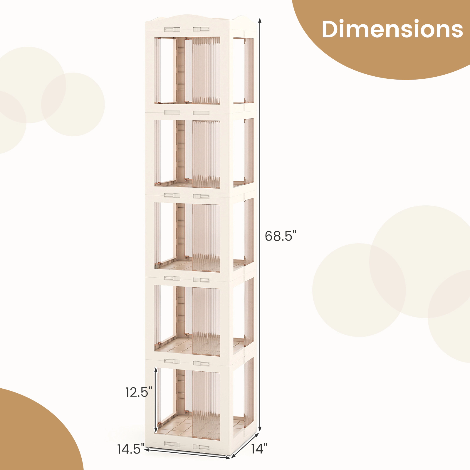 SUGIFT White 5-Tier Foldable Rotating Bookshelf 68.5 in with 360 Degree Swivel Base