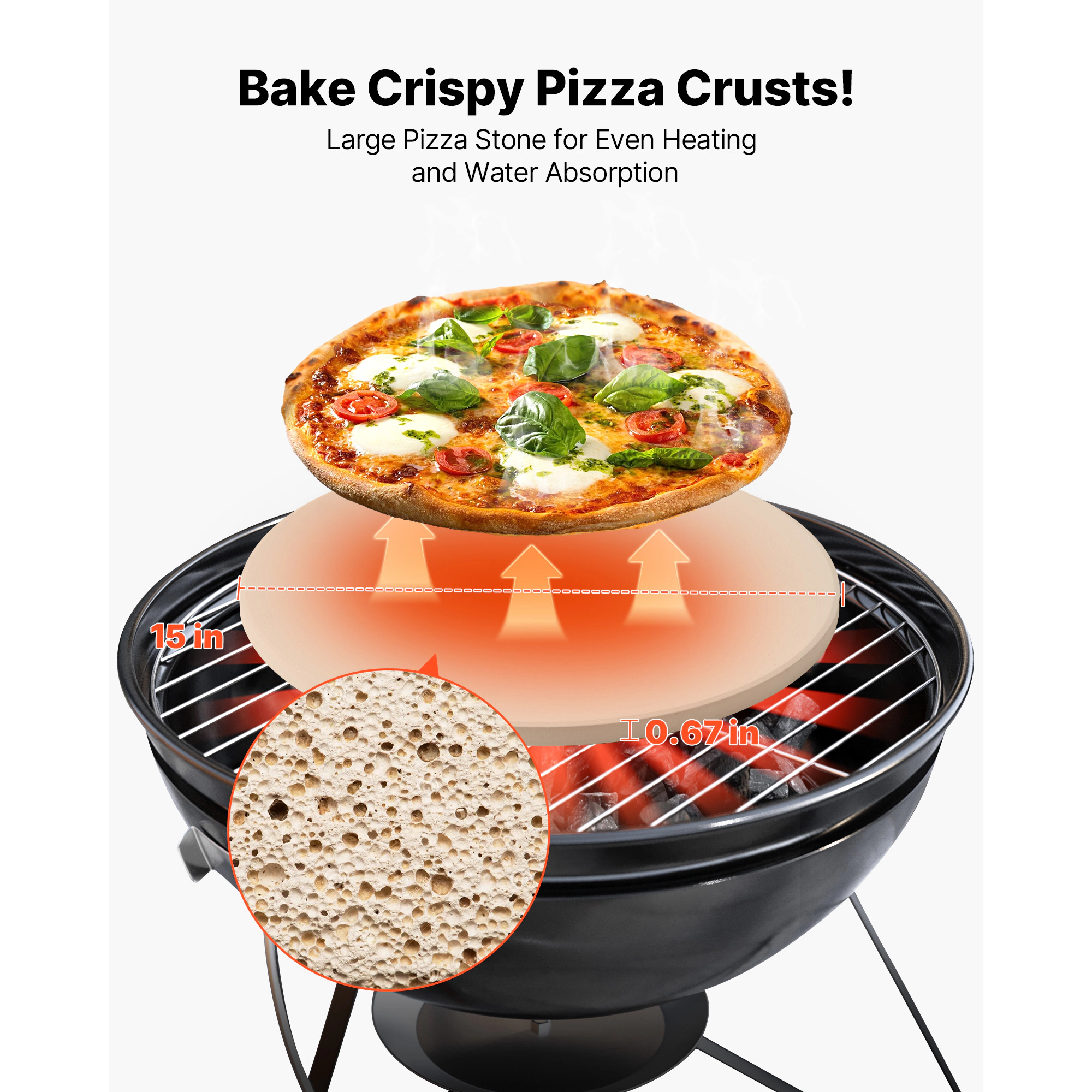 HONGGE Large Cordierite Pizza Stone 1450℉ Heat-Resistant for Oven BBQ