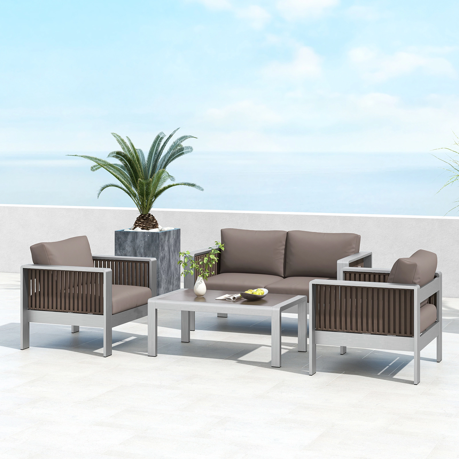 SUGIFT Rustproof Aluminum Patio Armchair with Thick Back and Seat Cushion 330-lb Capacity Gray