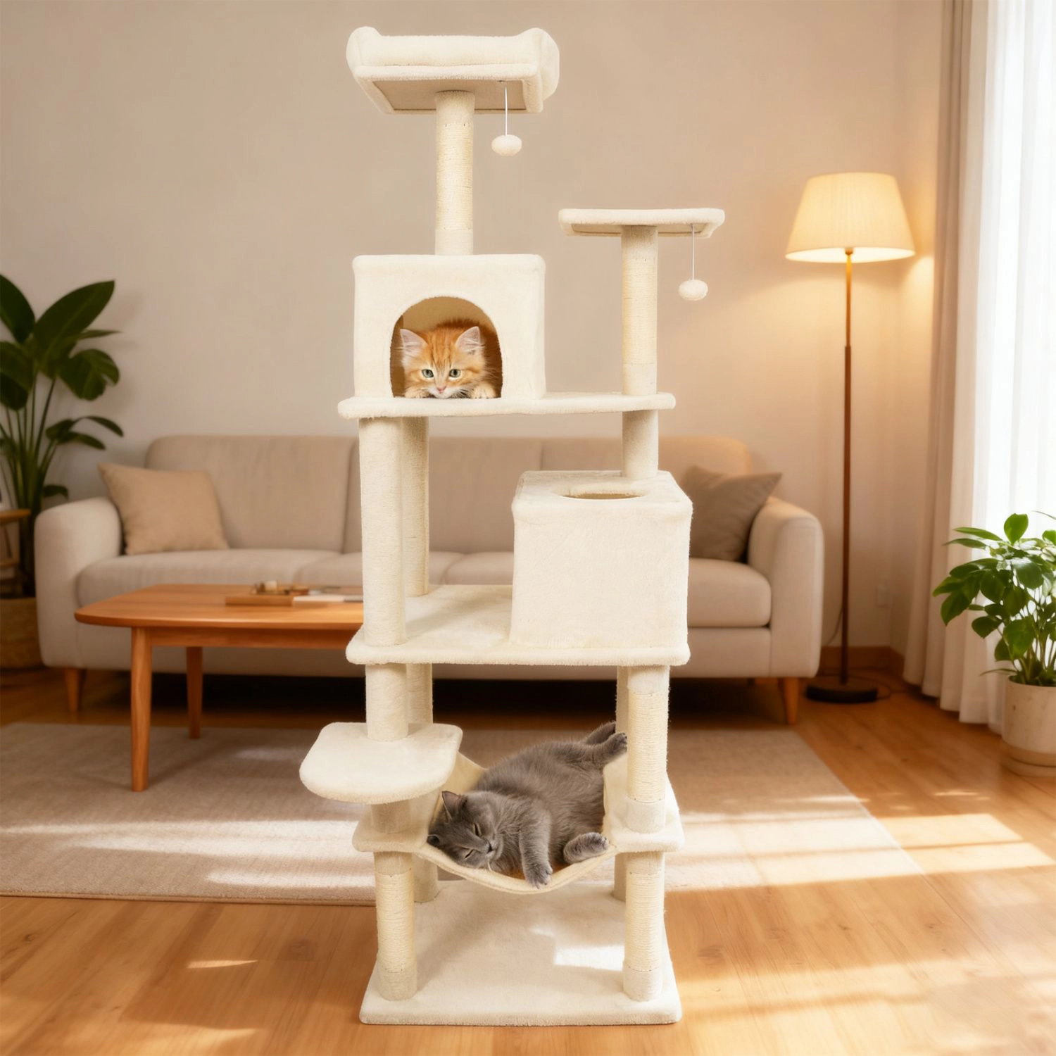 SlickBlue 58-Inch Cat Tower with Condos, Perch and Scratching Posts