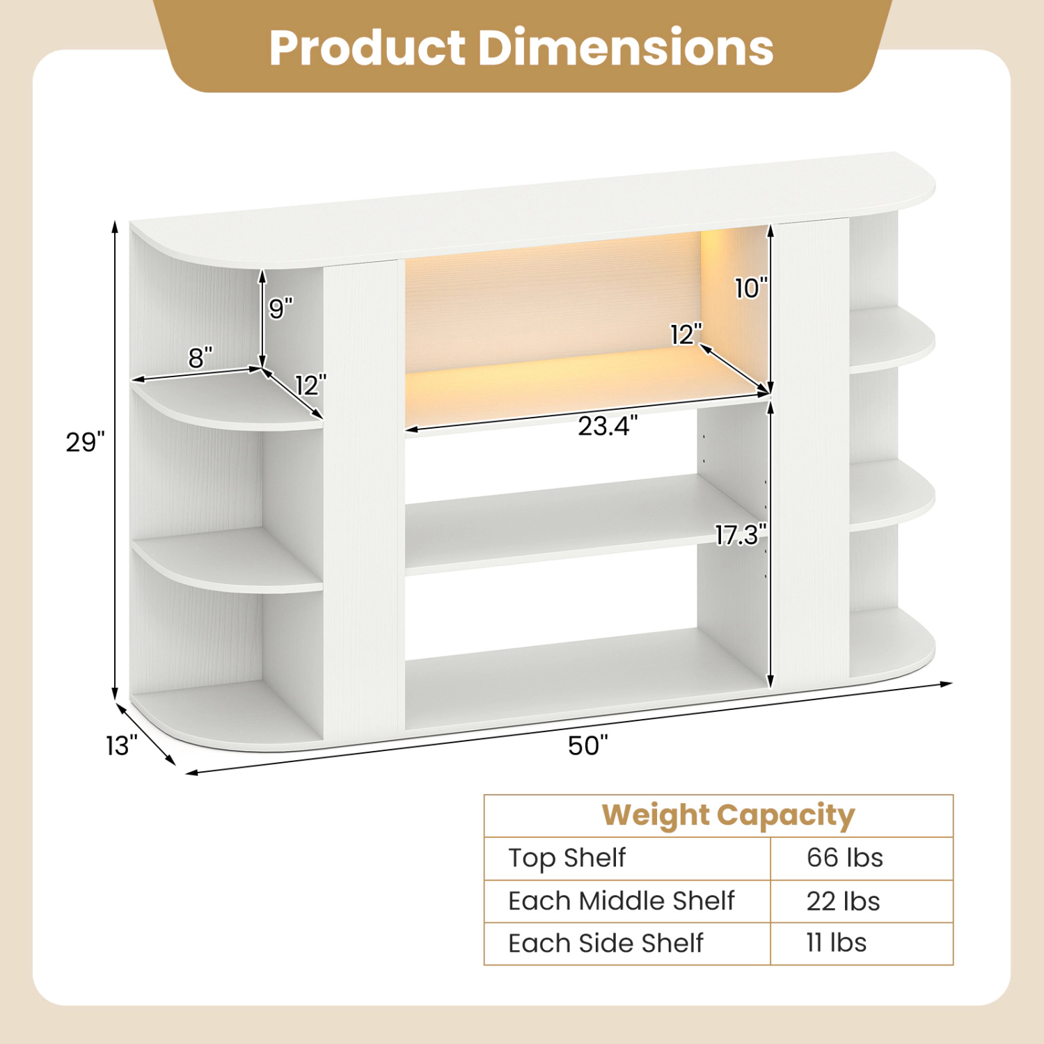 LJG 50 Inch TV Stand for 55 with RGB Lights Entertainment Center Adjustable and Removable Shelf