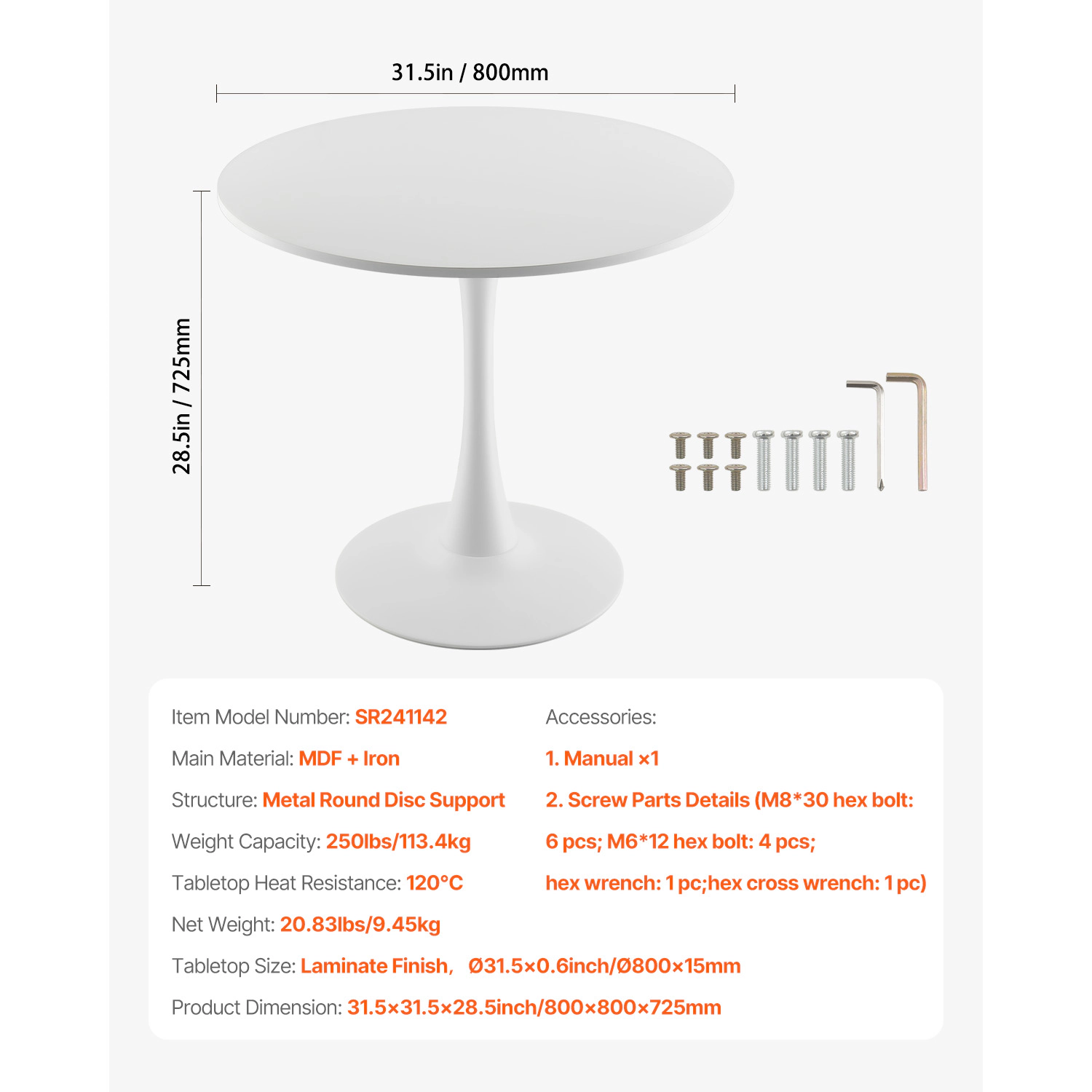 HONGGE Round Dining Table Wood for Circle Furniture Leisure Tables with Home Kitchen Living Room Only