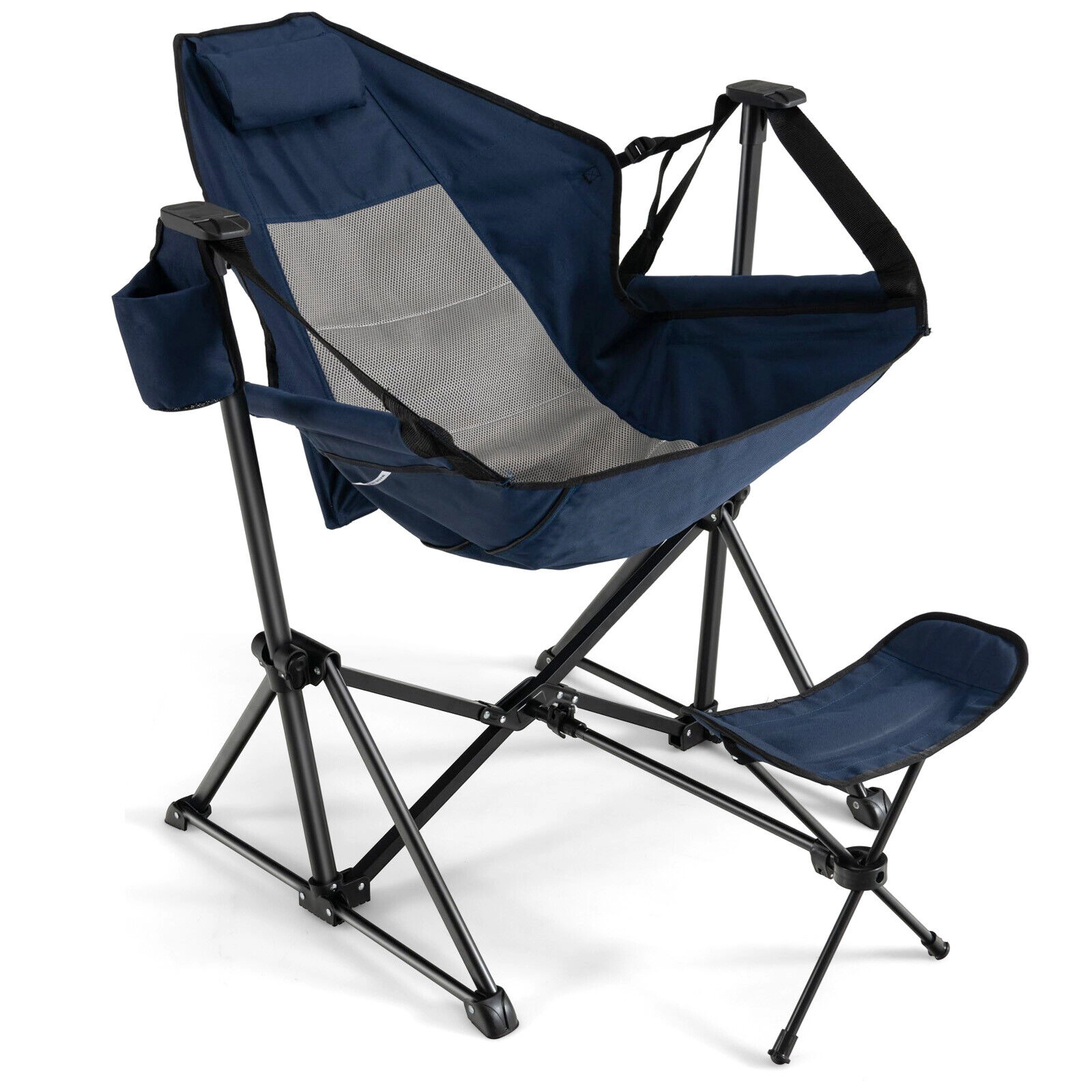SUGIFT 330-lb Capacity Folding Hammock Camping Chair with Retractable Footrest Head Pillow and Carrying Bag