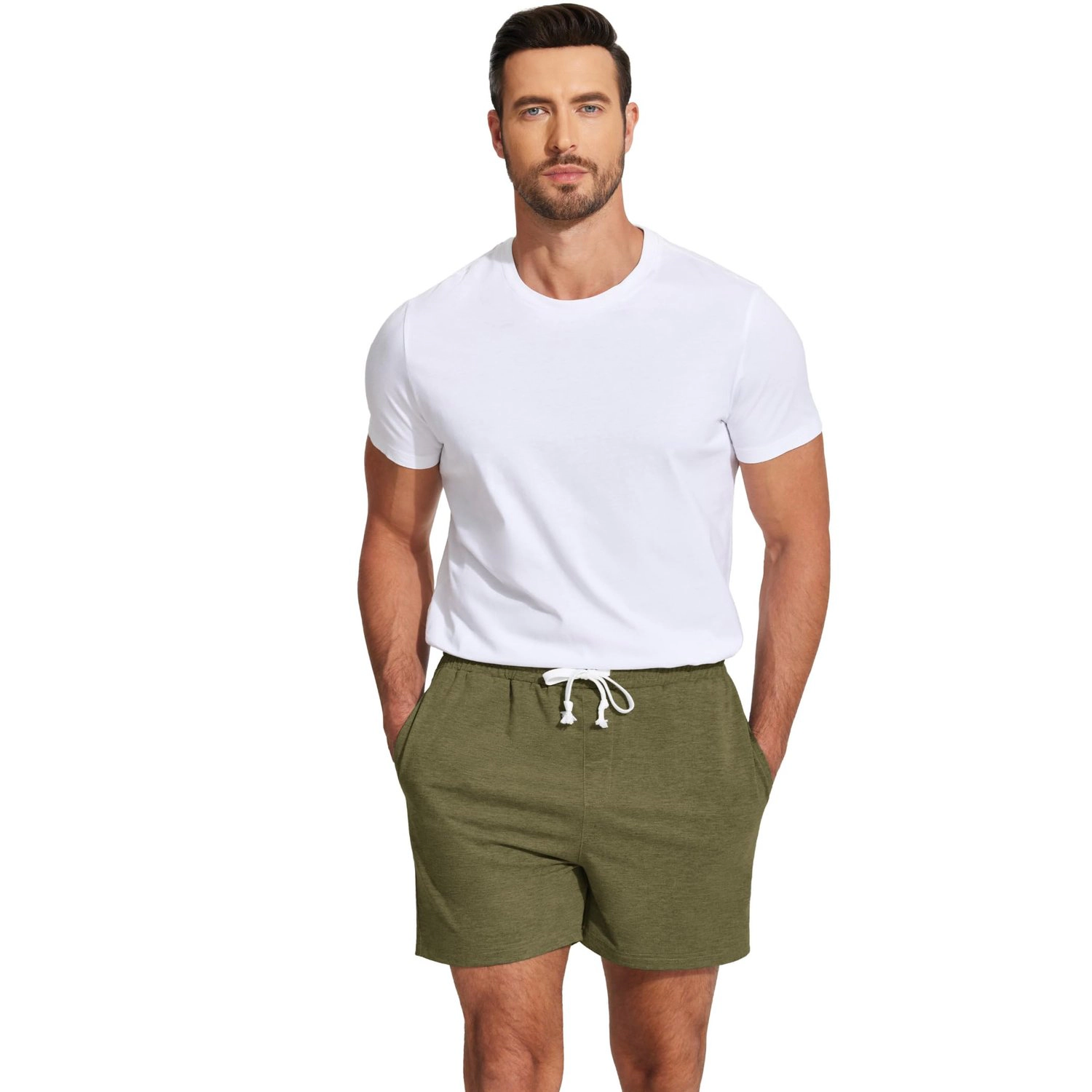 Pinspark Mens Soft Shorts Summer Drawstring Waist Casual Lounge Pockets