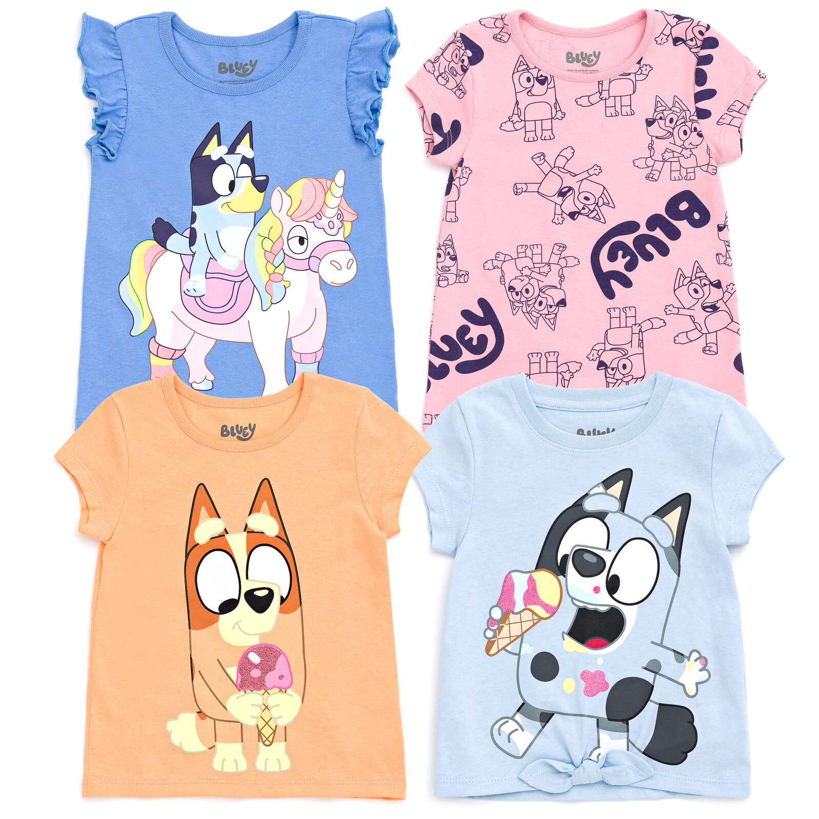 Bluey Girls' 4-Pack Short Sleeve T-Shirts