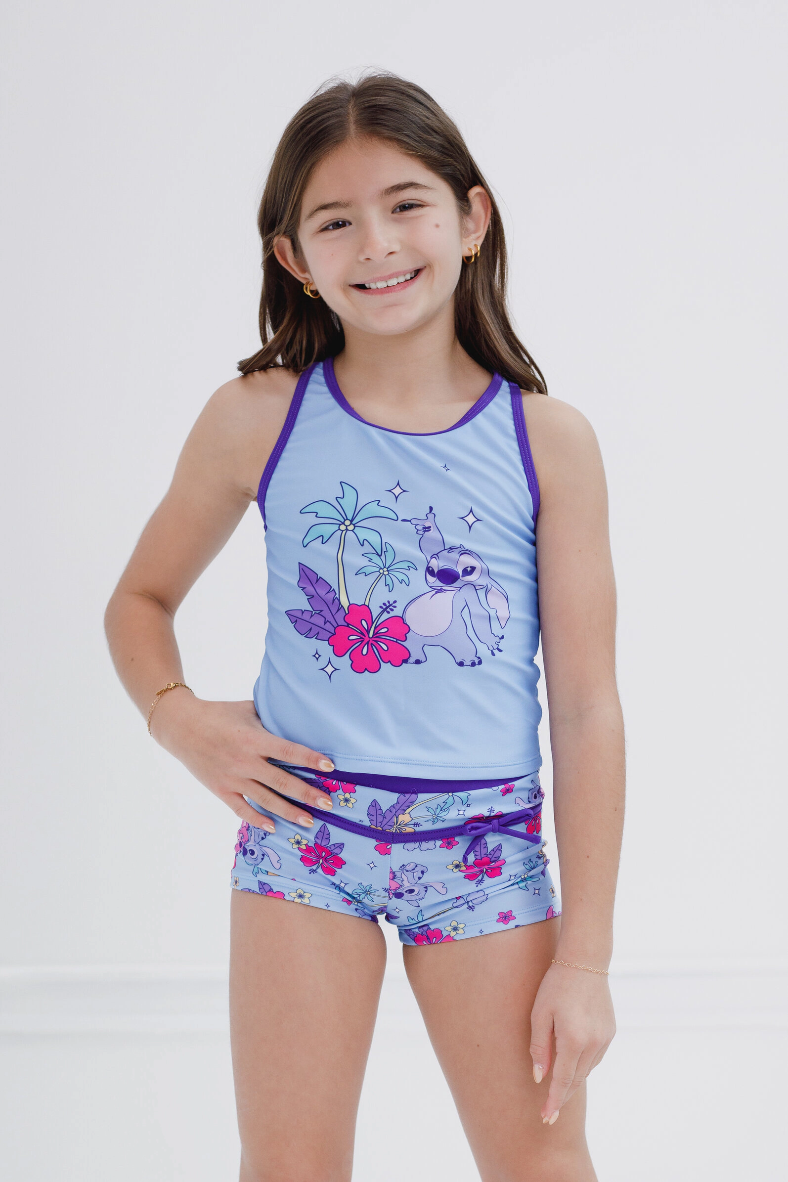 Disney Lilo & Stitch Girls' Swimwear 2-Piece Tankini and Swim Shorts Set