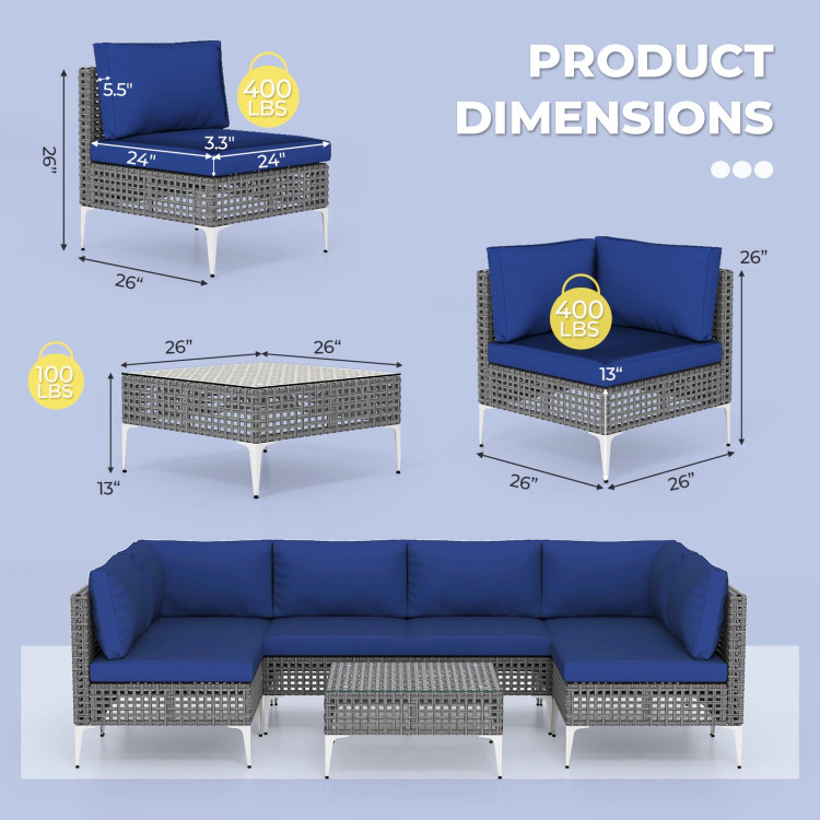 Hivvago 7 Piece Outdoor Furniture Set Wicker  Chairs with Tempered Glass Coffee Table