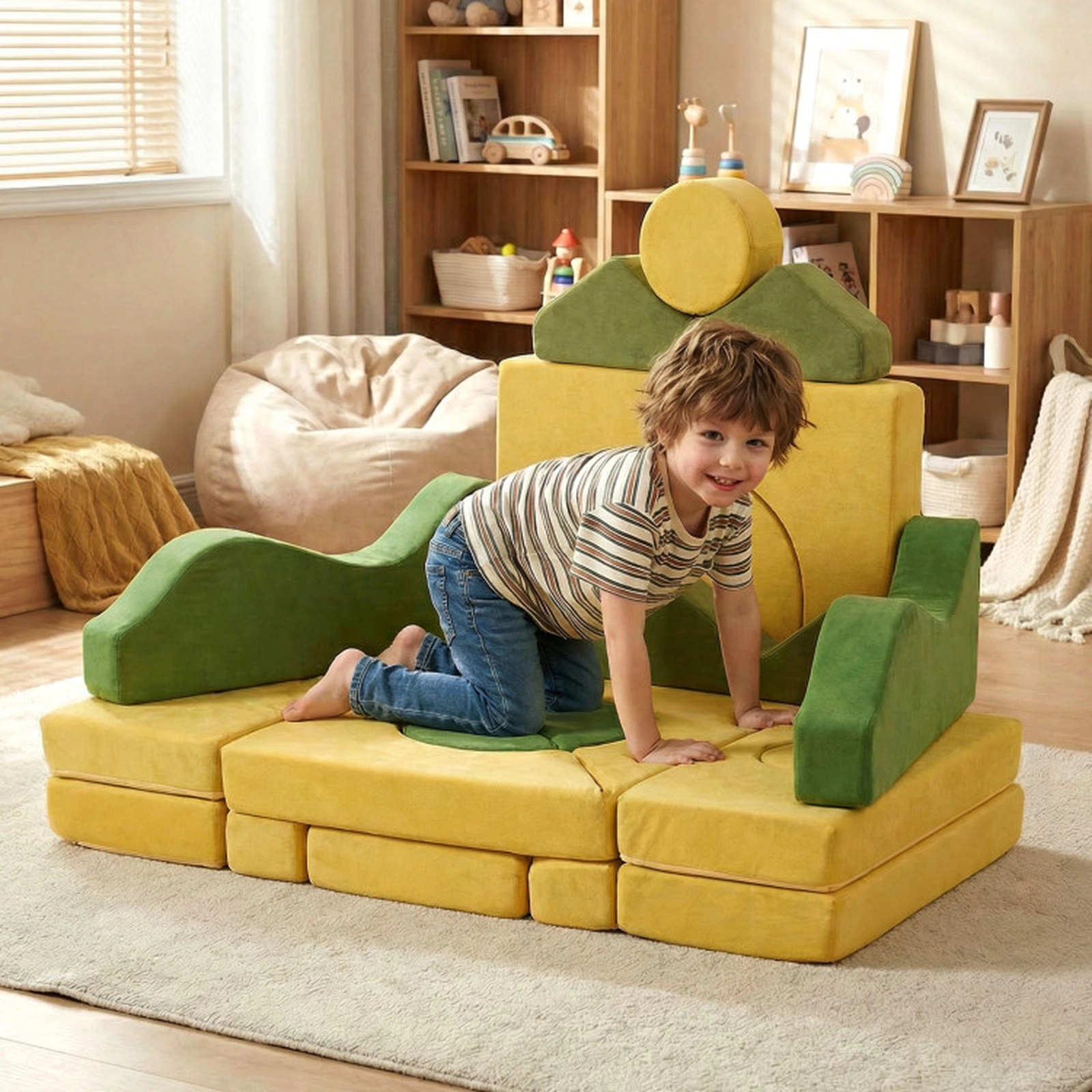 SUGIFT Removable Washable Velvet Covers 19-Piece Modular Kids Play Couch