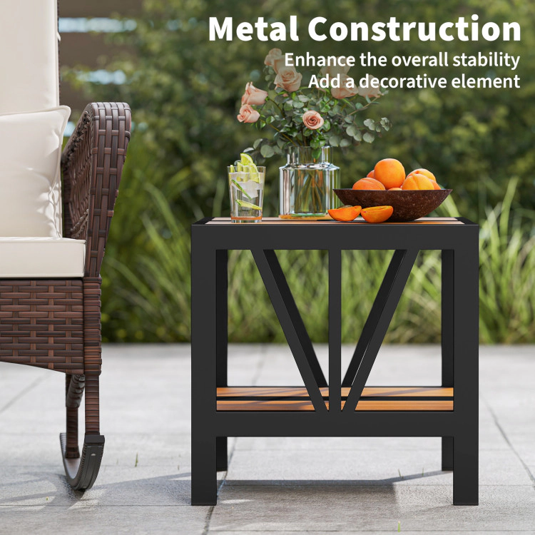 Hivvago Outdoor Side Table With Umbrella Hole And Storage Shelf For Porch