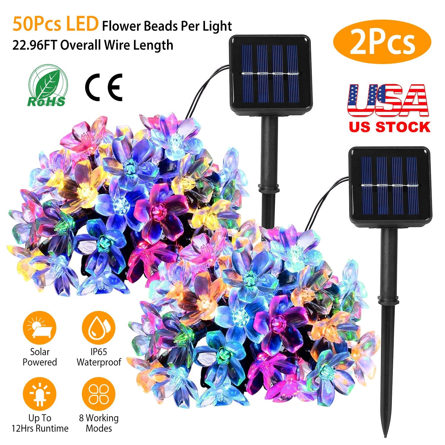 GBruno Solar Sakura Flower String Lights 50 LED