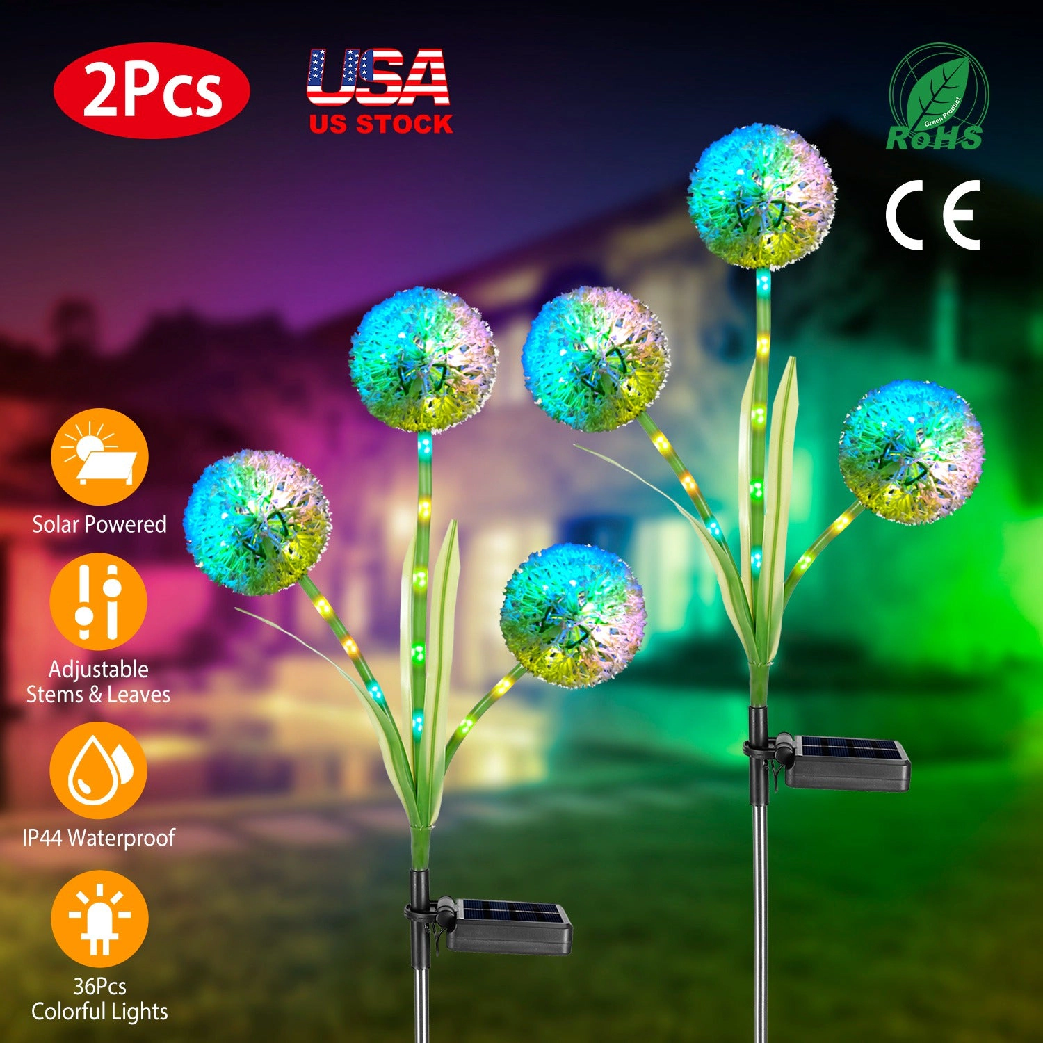 GBruno Solar Dandelion Garden Stake Lights 2-Pack