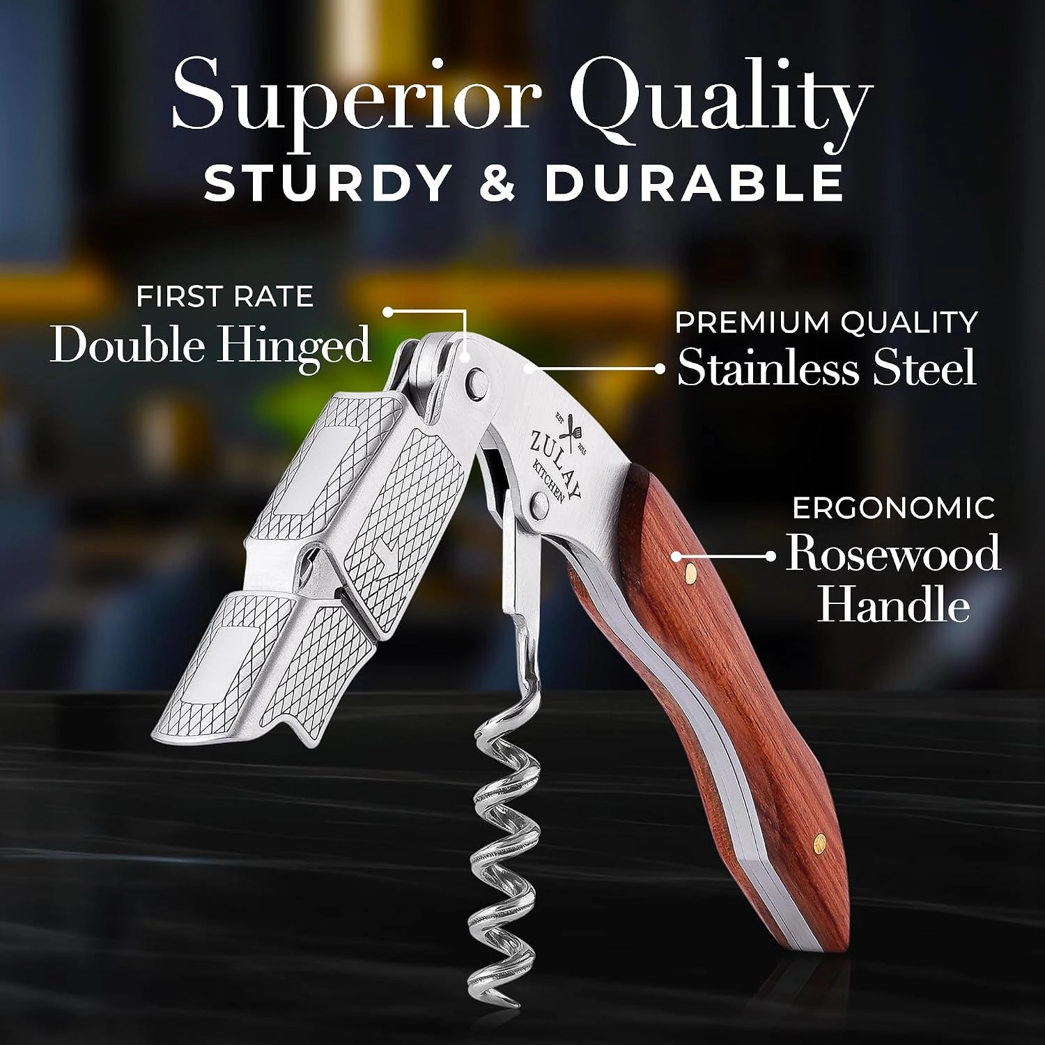 Zulay Kitchen Corkscrew Wine Opener with Foil Cutter & Cap Remover