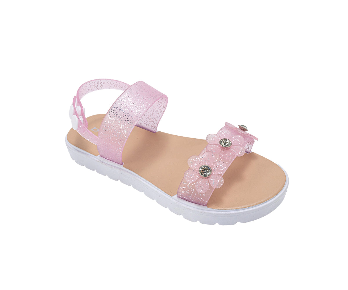 bebe Girl's Glitter Flower Strap Sandals with Rhinestone Accents
