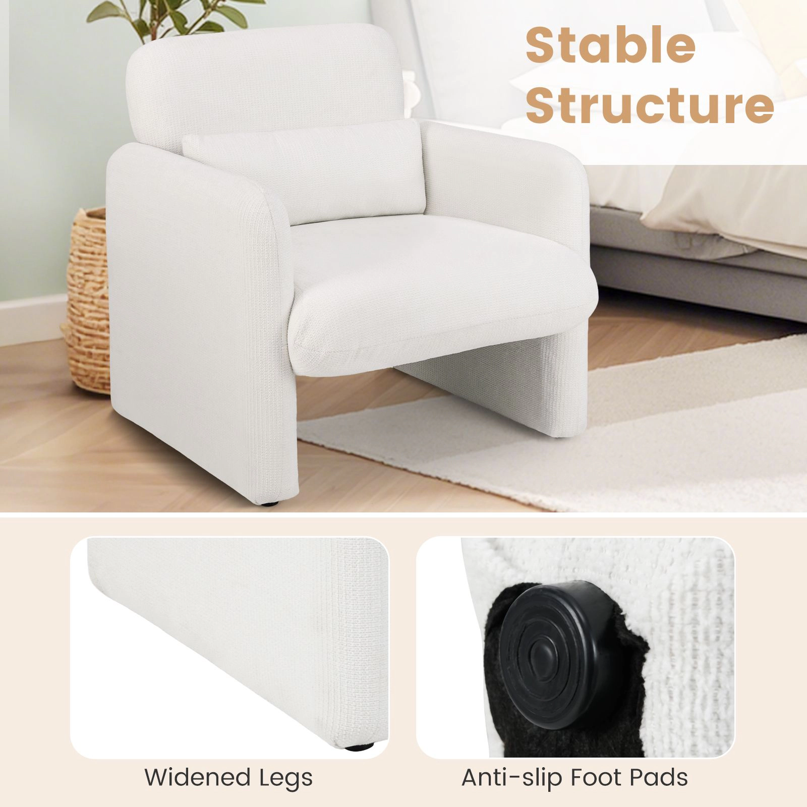 SlickBlue Modern Chenille Armchair with 24-Inch Seat & Lumbar Pillow
