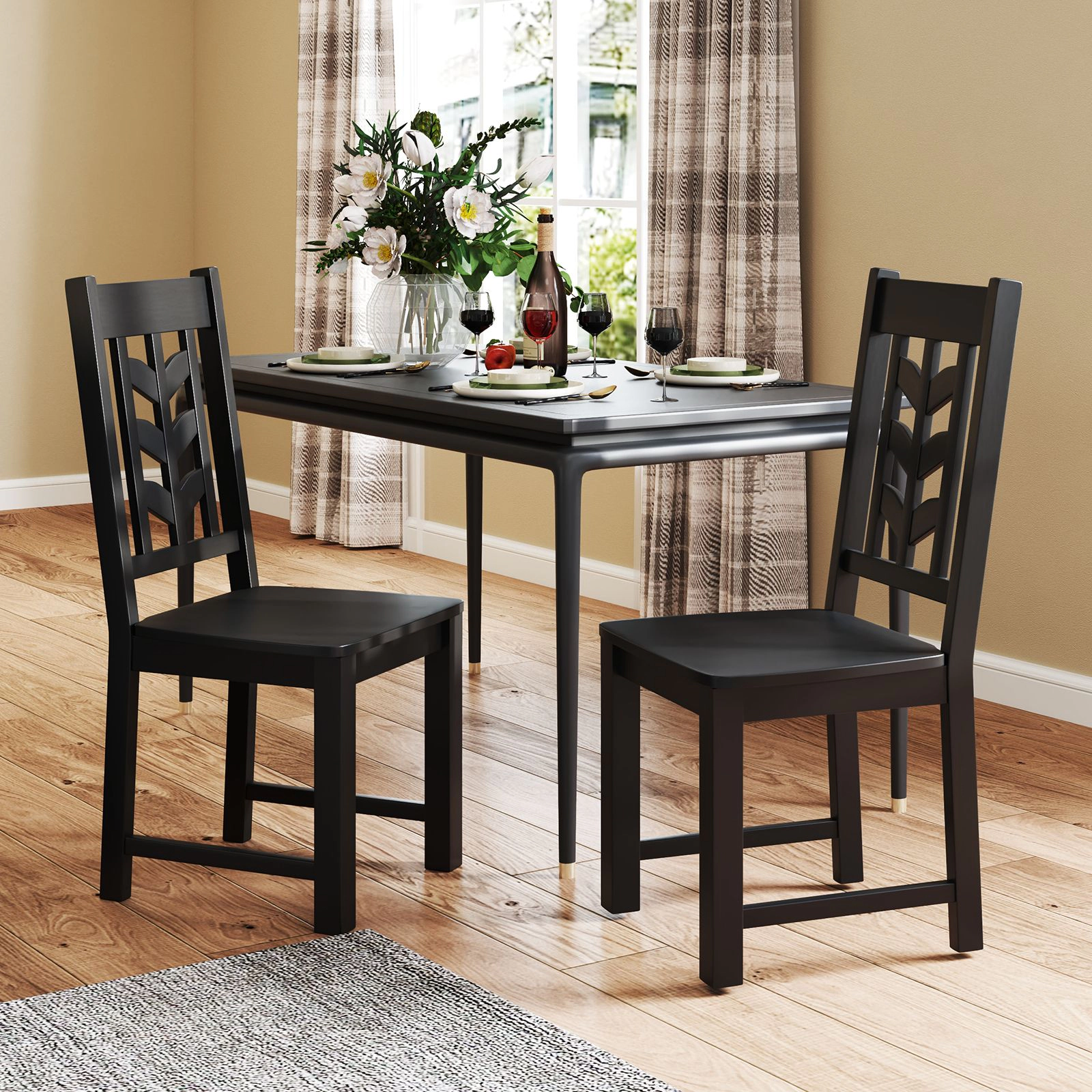 SlickBlue Set of 2 Wooden Dining Chairs with Leaf-Shape Backrest, High Back