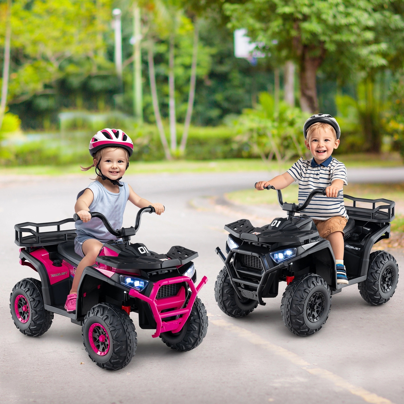 SUGIFT Black Realistic Sounds and LED Lights 24V Kids Ride On Electric ATV Quad