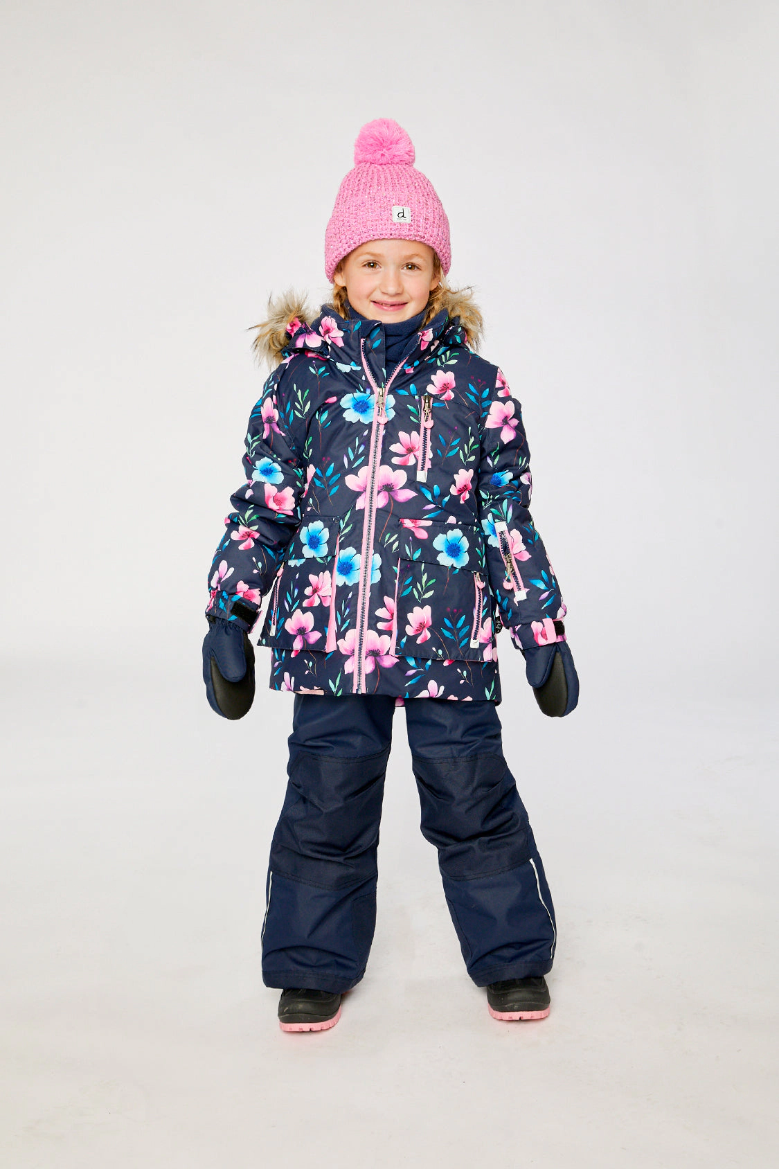 Deux par Girls Floral Print Two Piece Play Snowsuit with Hooded Jacket and Snow Pants