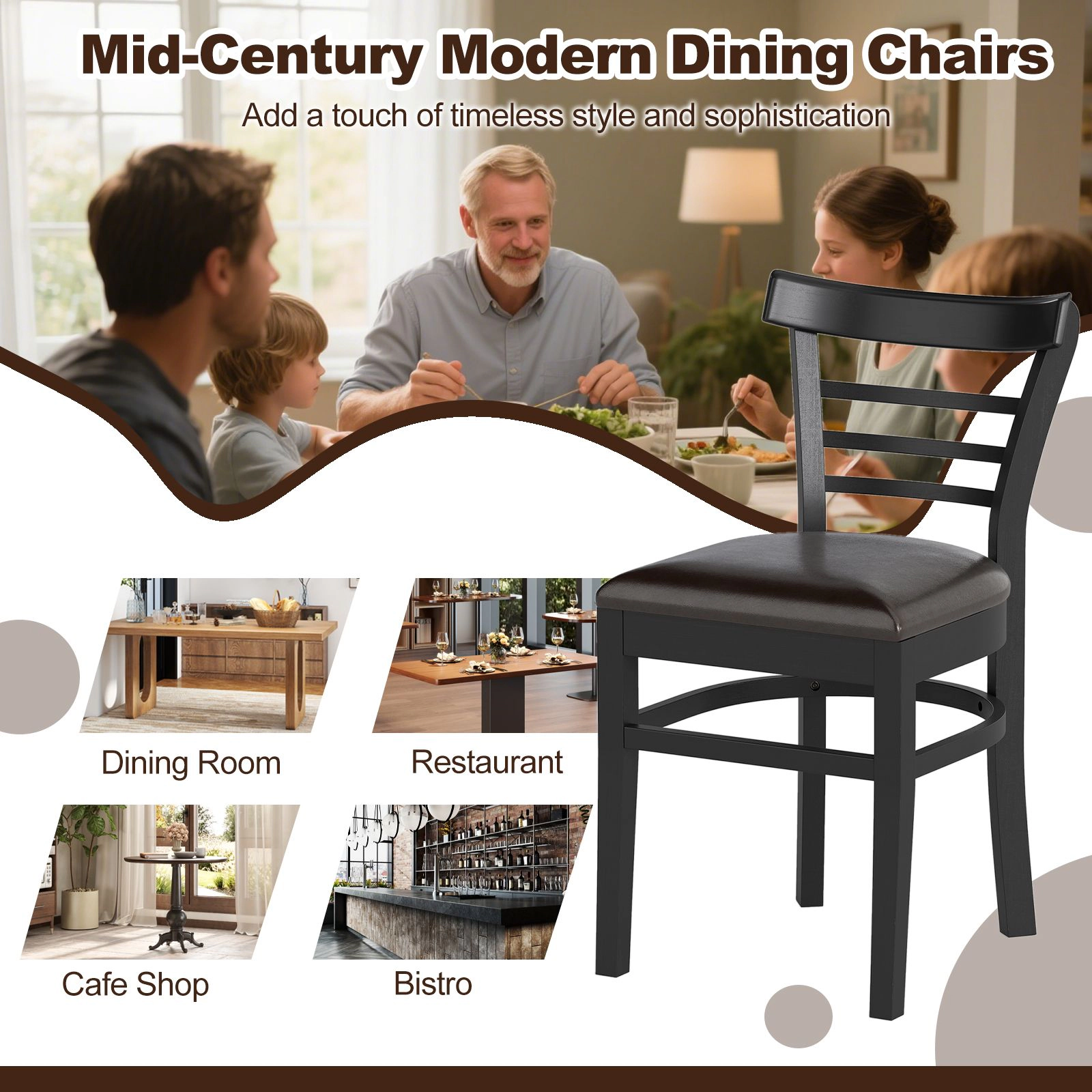 SlickBlue Unisex Set of 2 Padded Dining Chairs with Curved Backrests