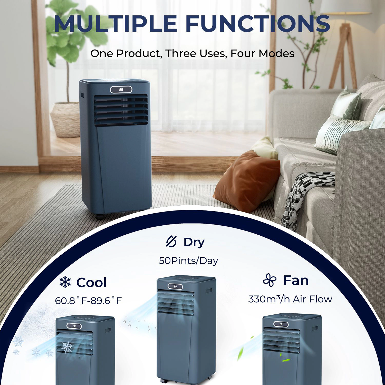 SlickBlue 10000 BTU Portable Air Conditioner with Dehumidifier
