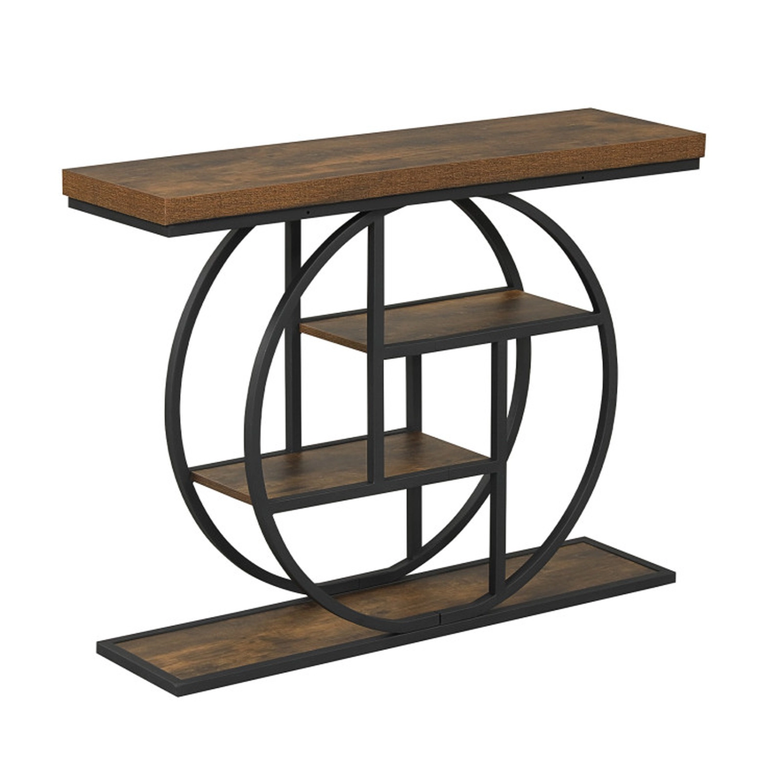 SUGIFT 4-Tier Console Table 41 x 12 in Entryway Table with Storage Shelves 110-lb Tabletop Capacity Rustic Brown & Black