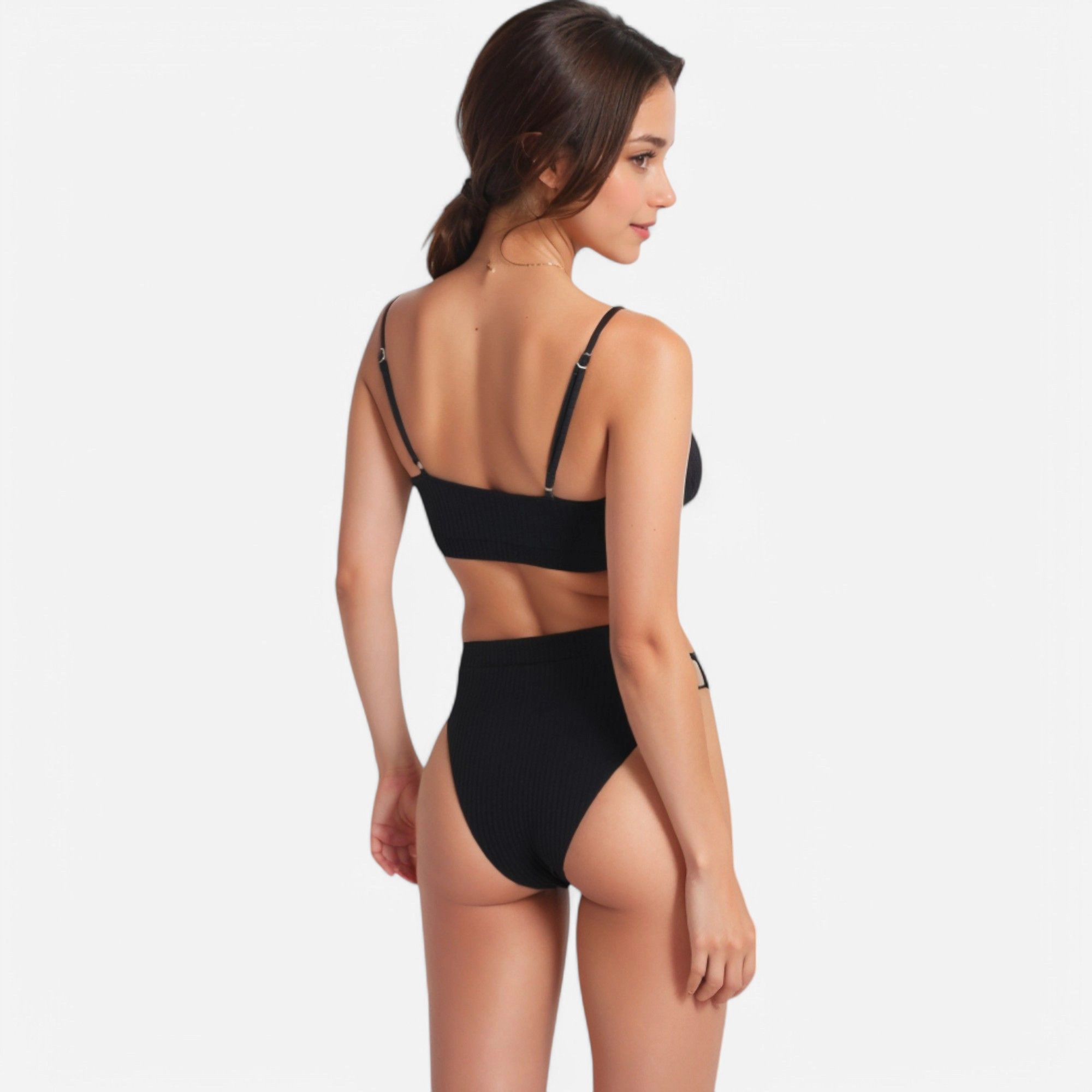 Anna-Kaci Women's Ribbed Bikini Set with Scoop Neck Bralette and High-Cut Bottoms