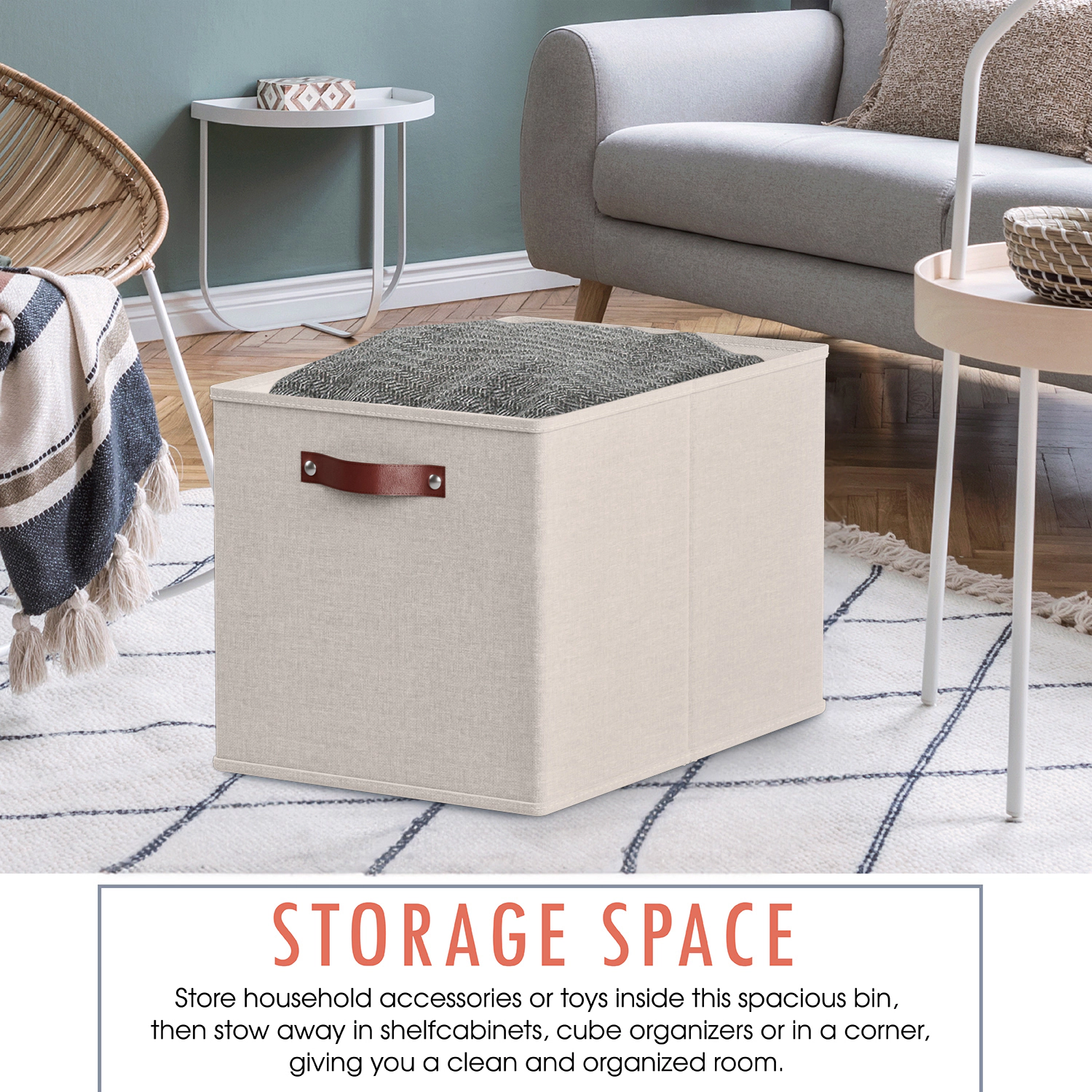 Ornavo Home 6 Pack 15x13x13 Collapsible Linen Storage Cube Bin with Faux Leather Handles