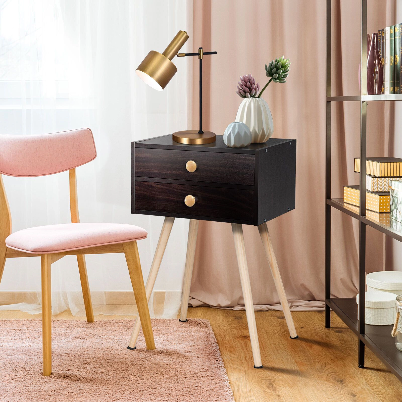 SlickBlue Brown Nightstand with Solid Wood Legs