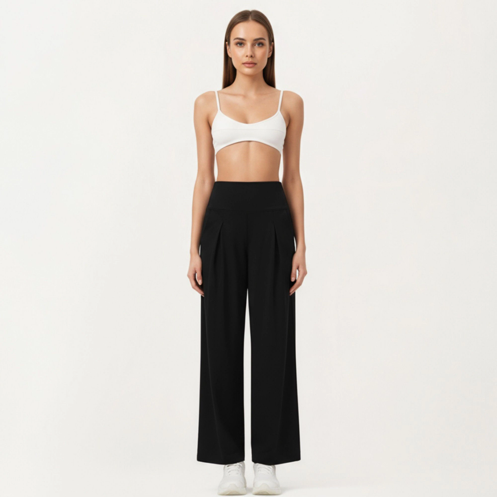 Anna-Kaci Women's High-Waist Pleated Wide-Leg Sweatpants with Smooth Stretch Fabric and Relaxed Silhouette