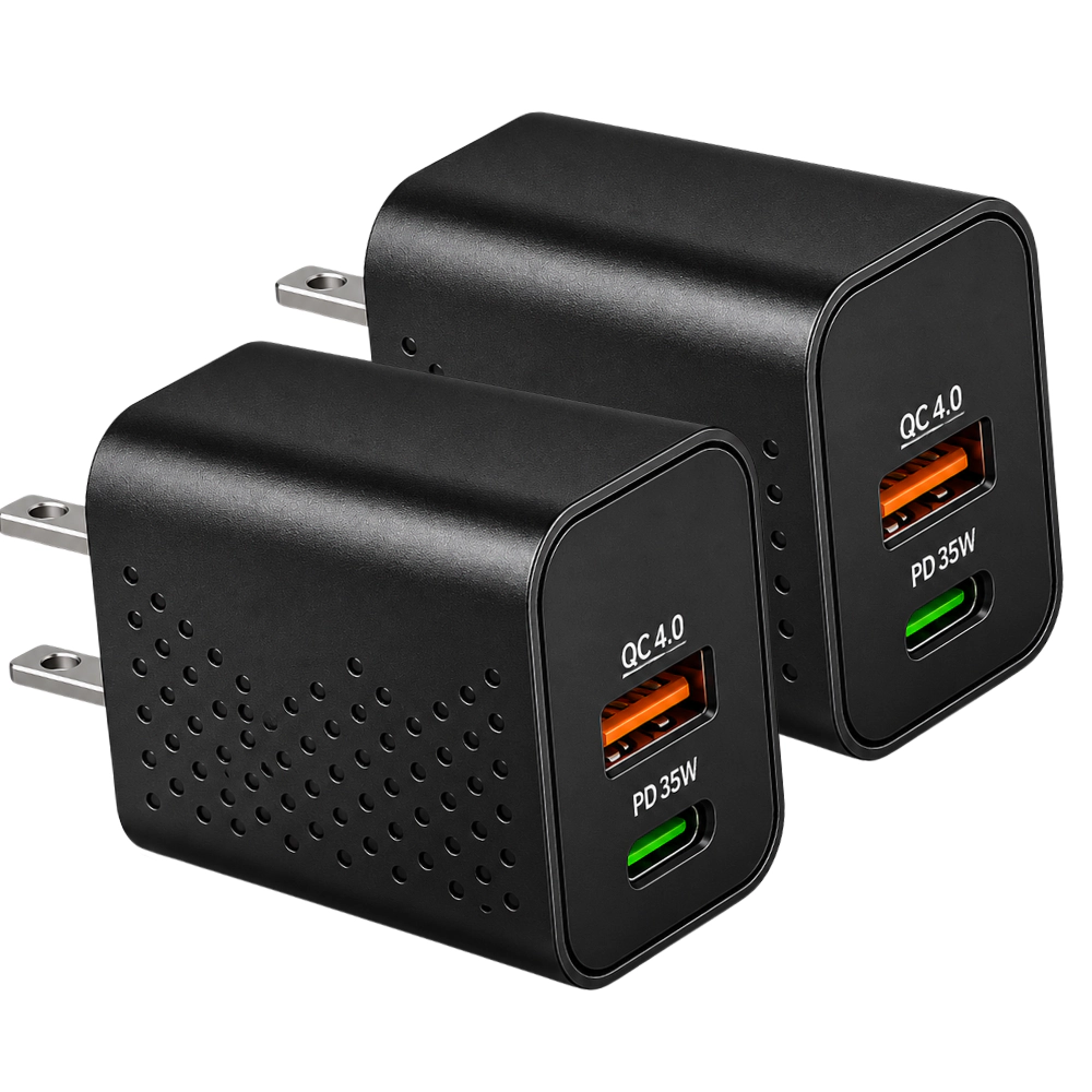 Qixxronics 35W USB C Fast Charger Plus USB-A Port Power Adapter for iPhone 16 15 14 13 12 11 XS Max SE 8Plus 7 6 (2 Pack)
