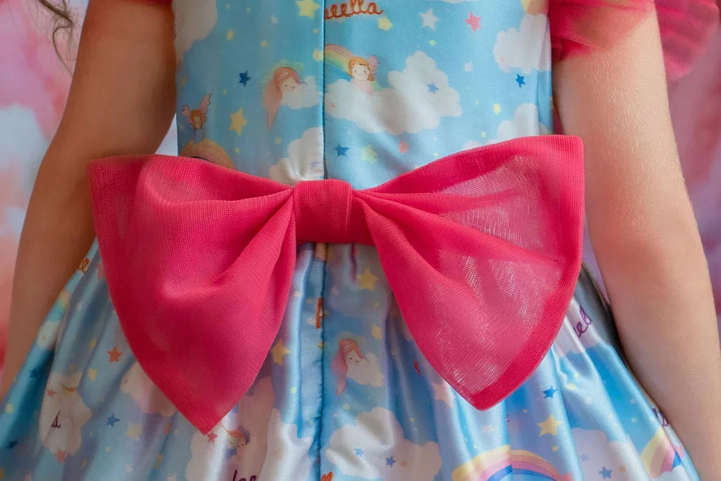 Faeella Girls Dreamy Sky Cloud Print Tulle Birthday Dress