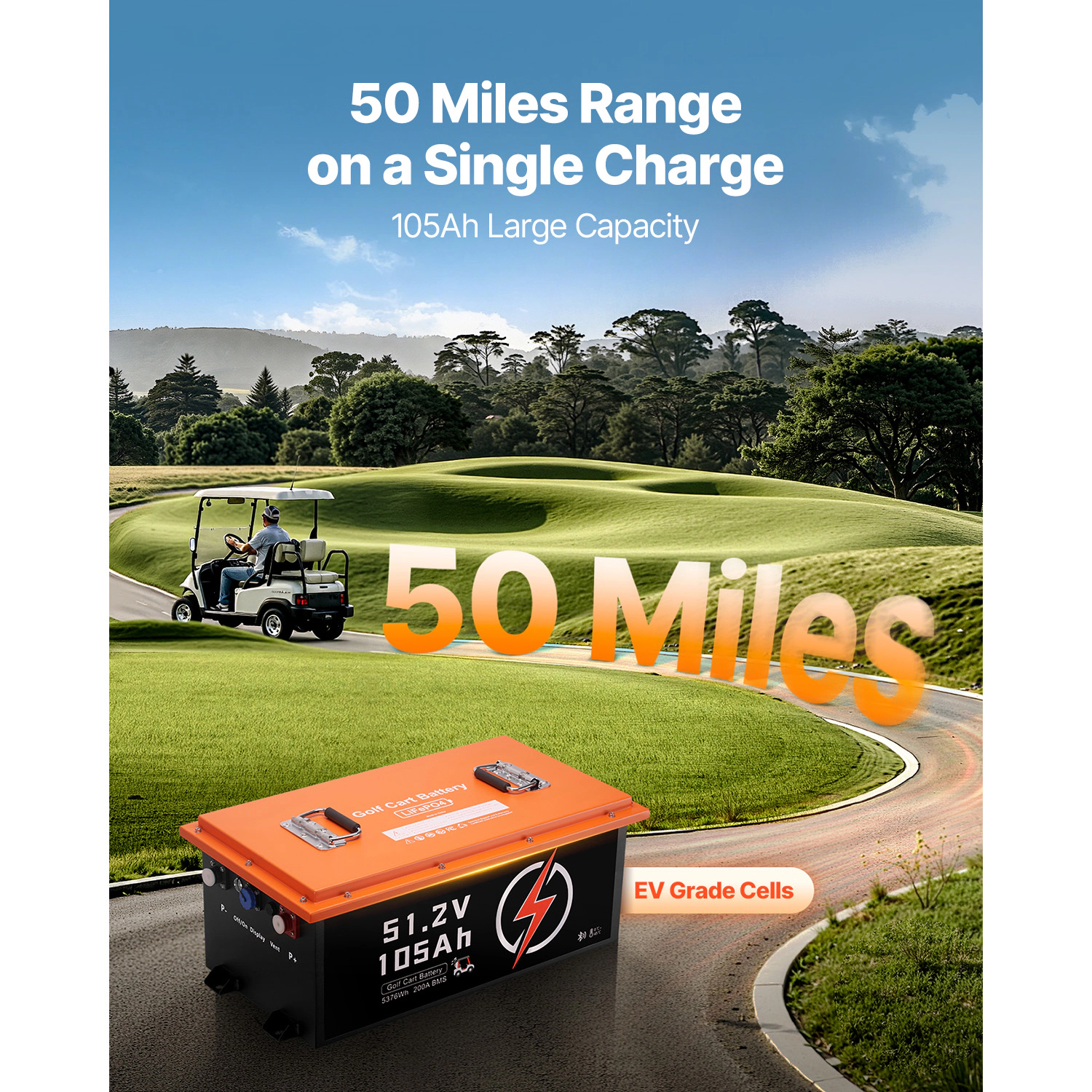 HONGGE 48V 105Ah Golf Cart Lithium Battery, 48 Volt Golf Cart Battery with 200A BMS, Monitor and Mobile APP