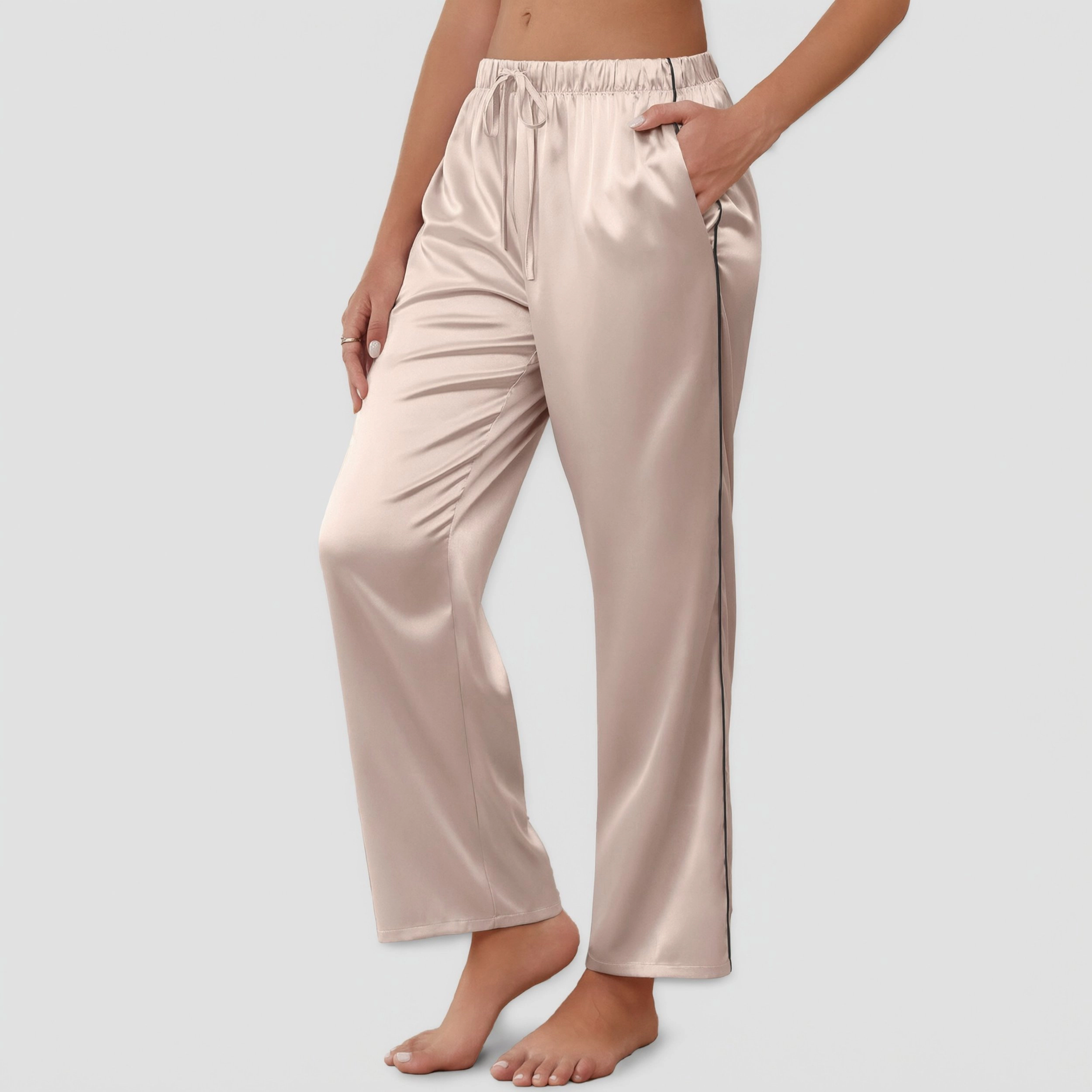 Ekouaer Womens Silk Satin Pajama Pants Loose Drawstring Elastic Waist Wide Leg Lounge