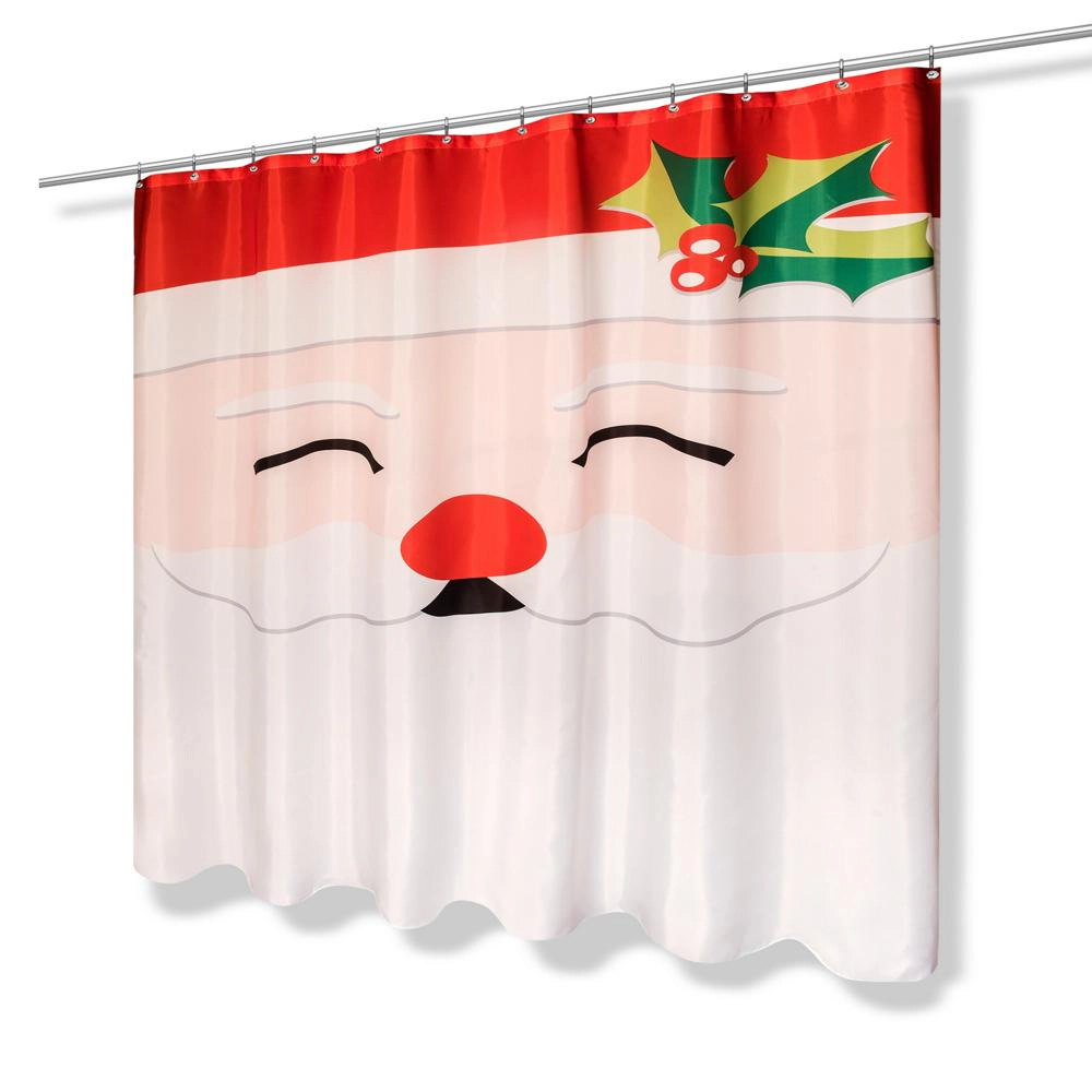 Carnation Home Fashions Santa's Face Christmas Fabric Shower Curtain 70x72 Multi