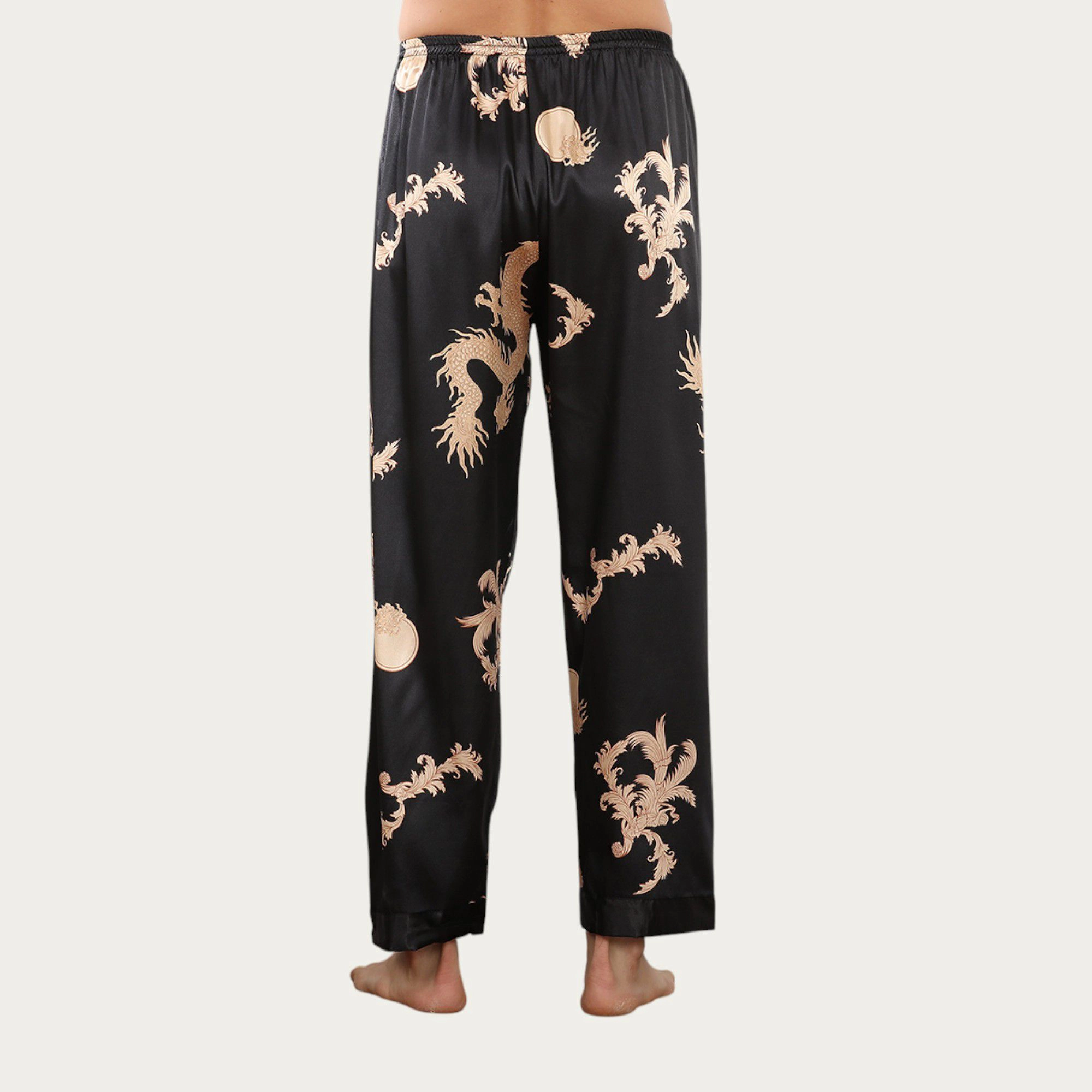 Anna-Kaci Men's Satin Lounge Pants with Baroque Print and Elastic Waistband Design