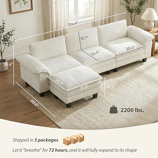 Hivvago L-Shaped Sectional Sofa With Movable Ottoman